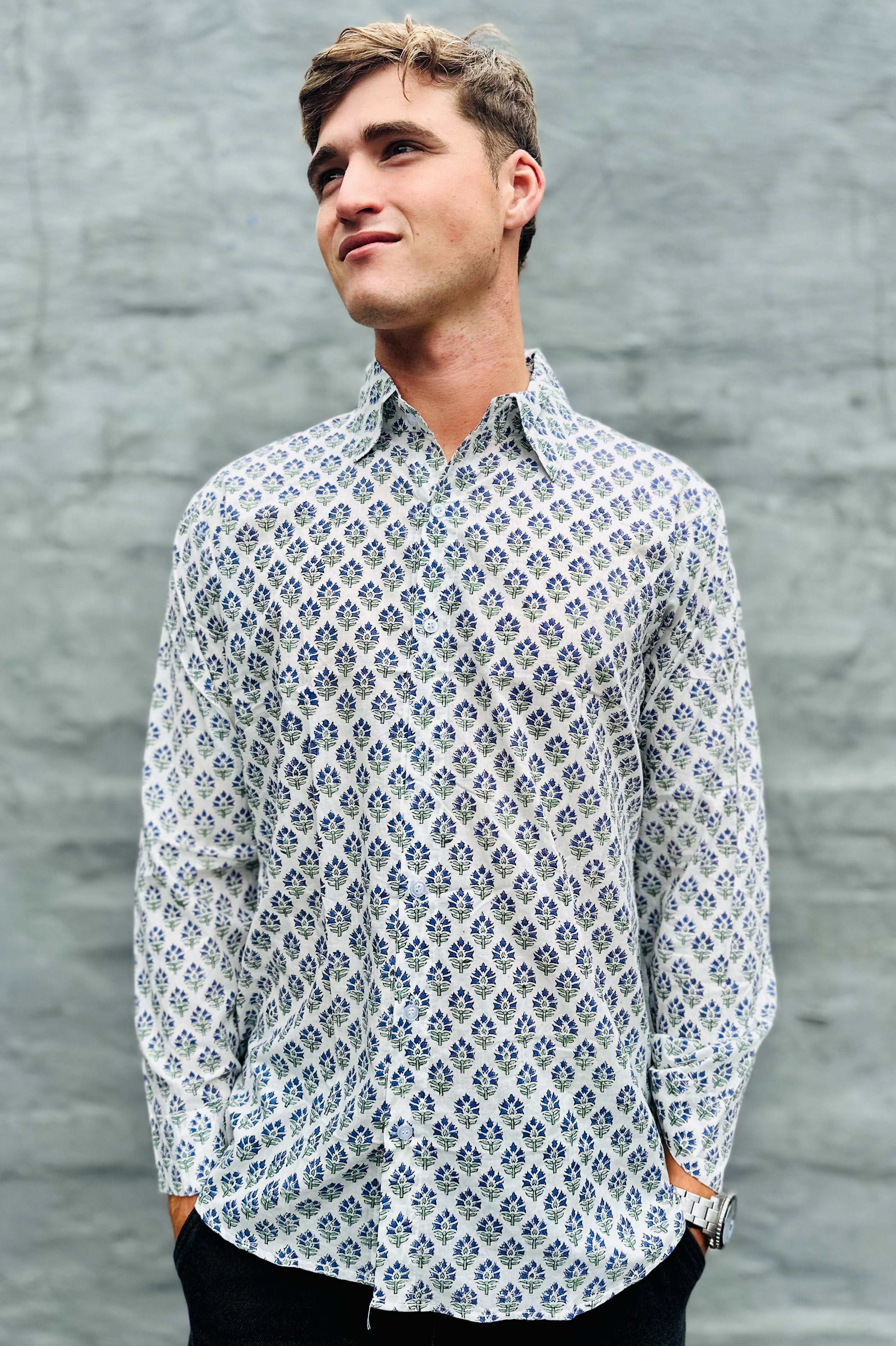 Men's Long Sleeve Shirt In Blue Lily