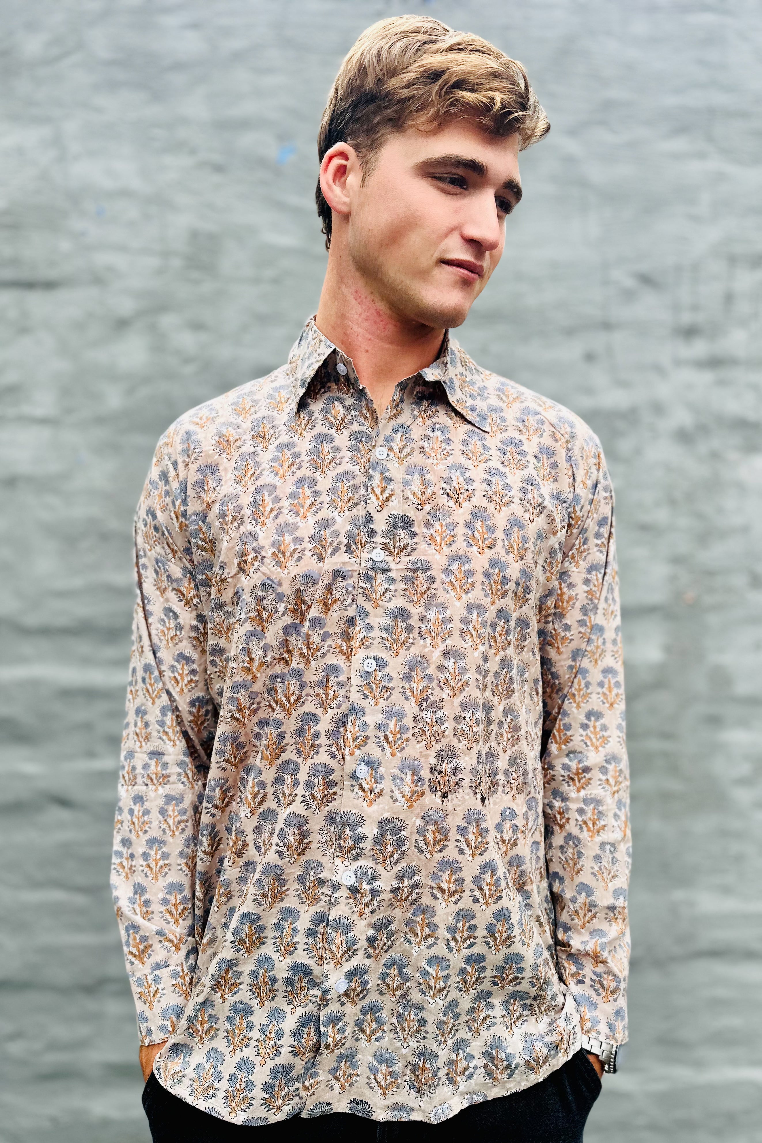 Men's Long Sleeve Shirt In Grey Thistle