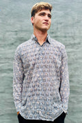 Men's Long Sleeve Shirt In Silver Daisy