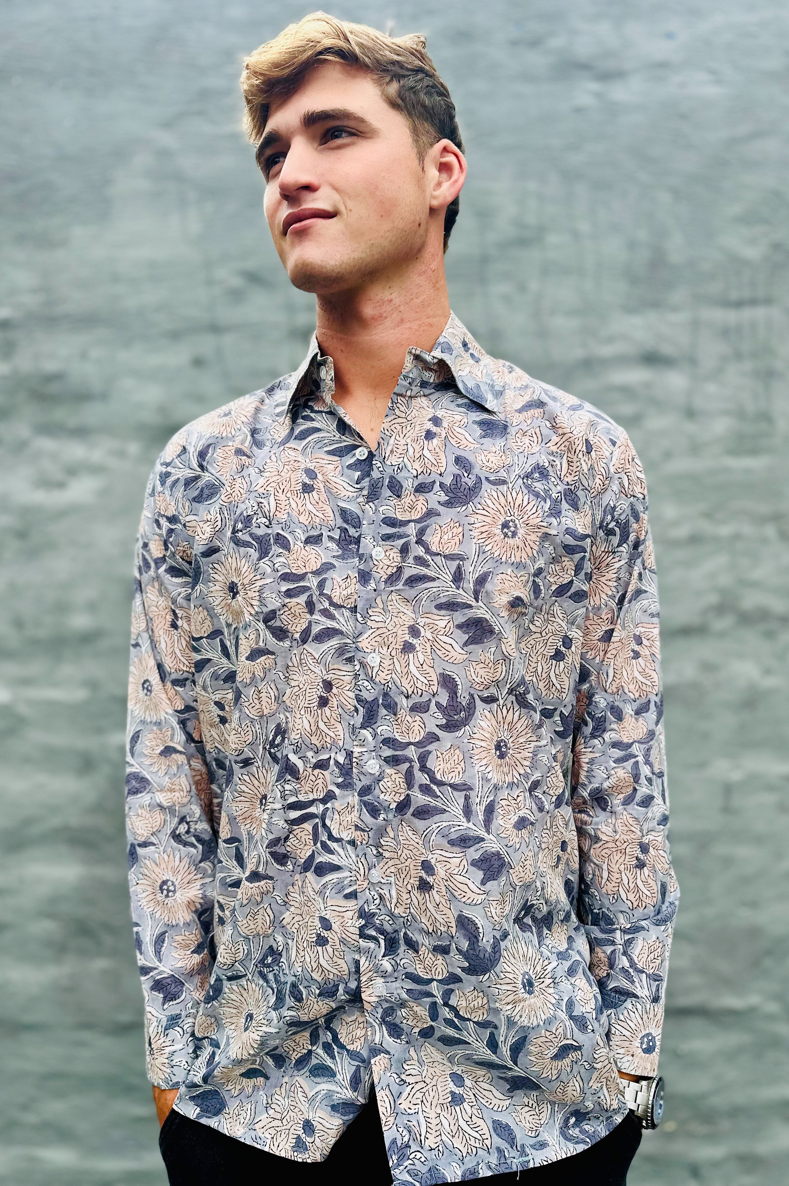 Men's Long Sleeve Shirt In Grey Garden