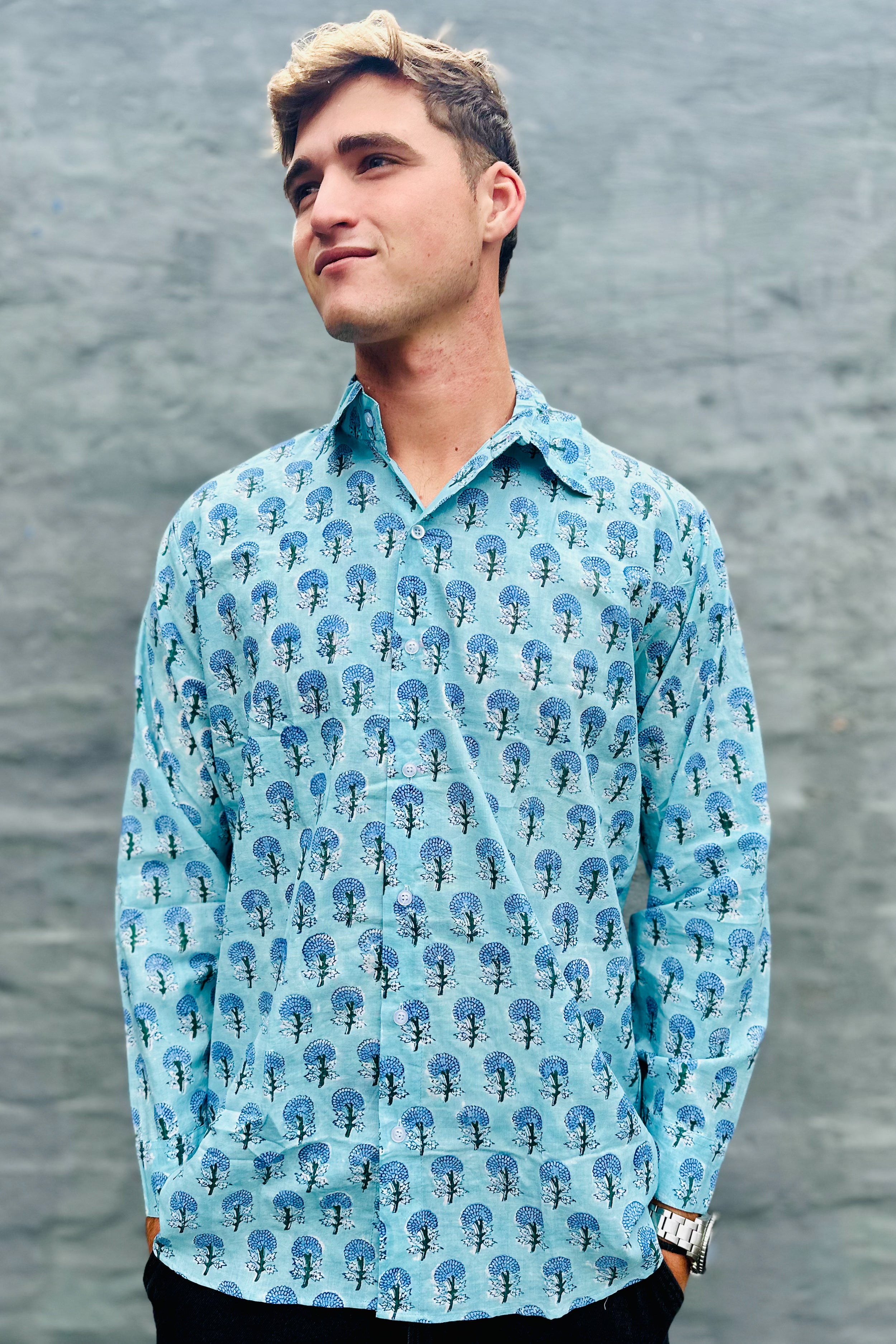 Men's Long Sleeve Shirt In Sky Dahlia