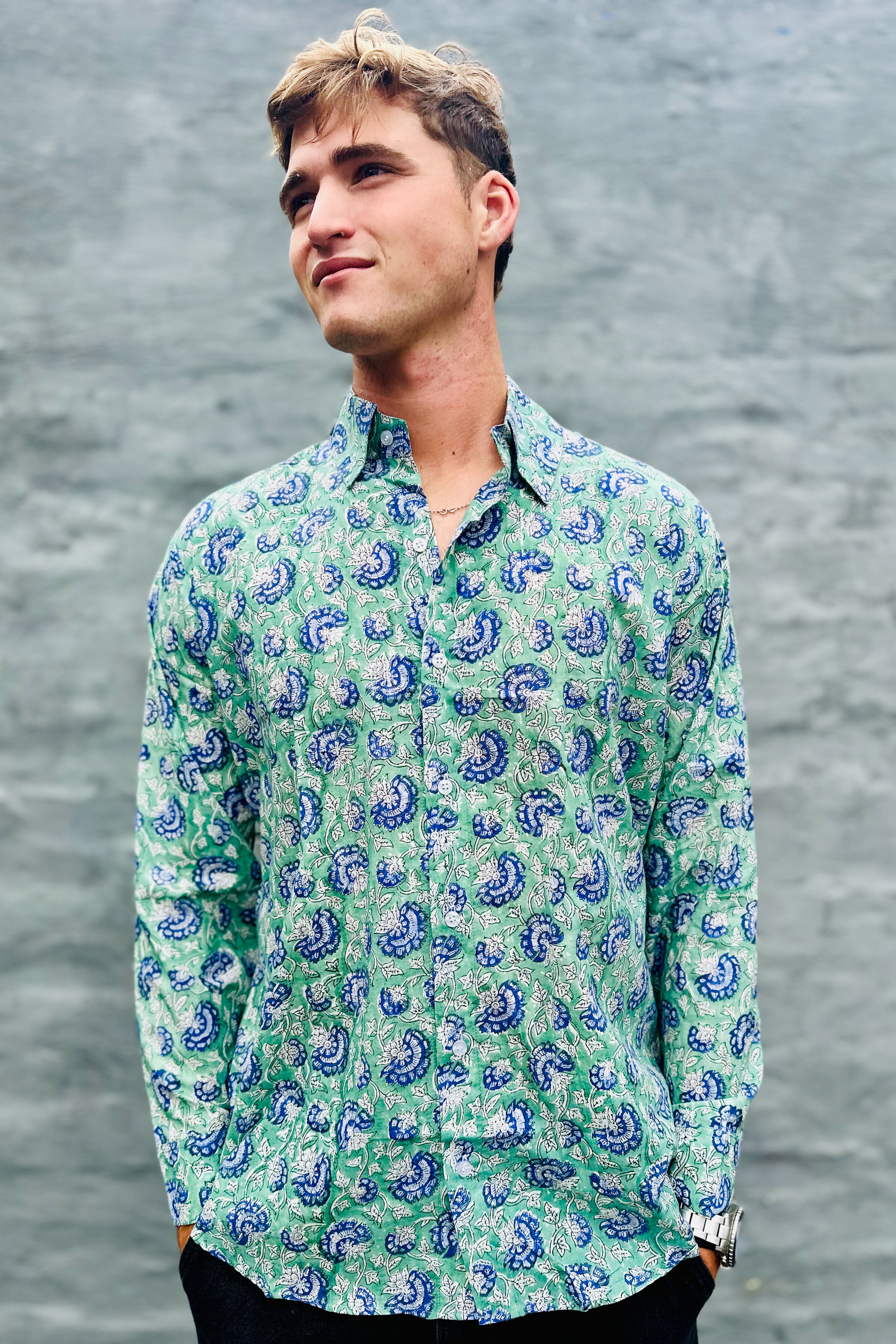 Men's Long Sleeve Shirt In Fern Floral