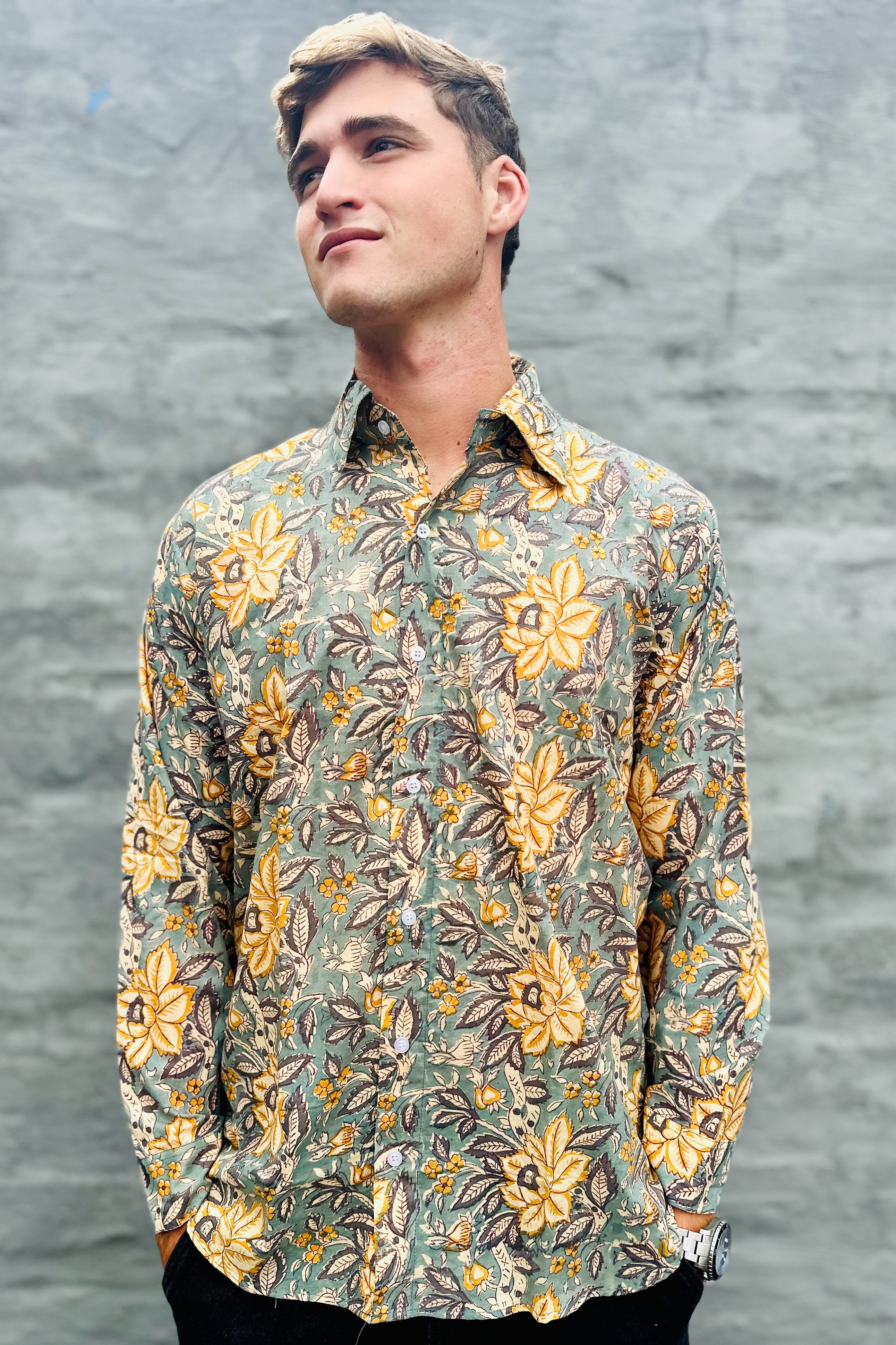 Men's Long Sleeve Shirt In Golden Sage