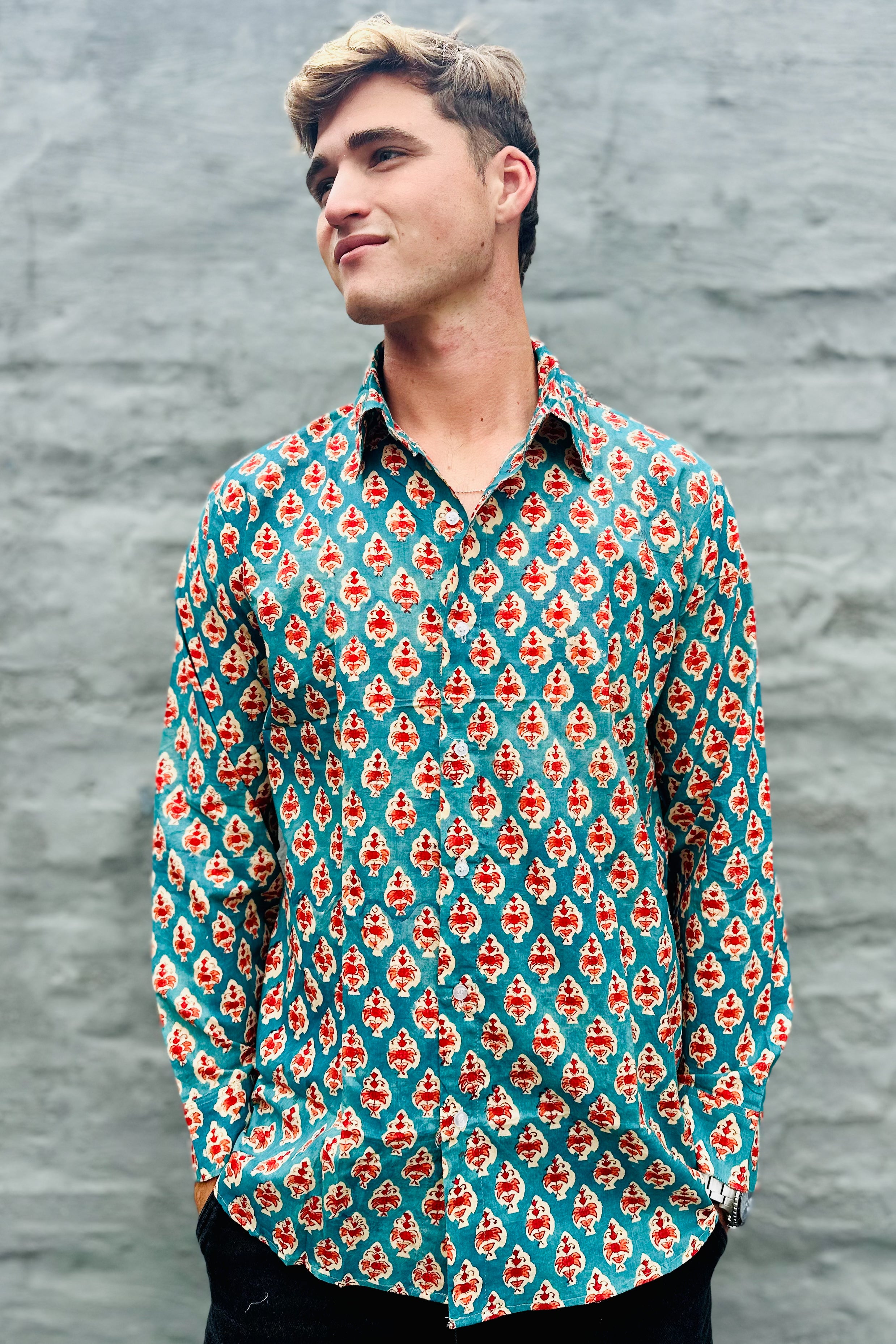 Men's Long Sleeve Shirt In Fiery Teal