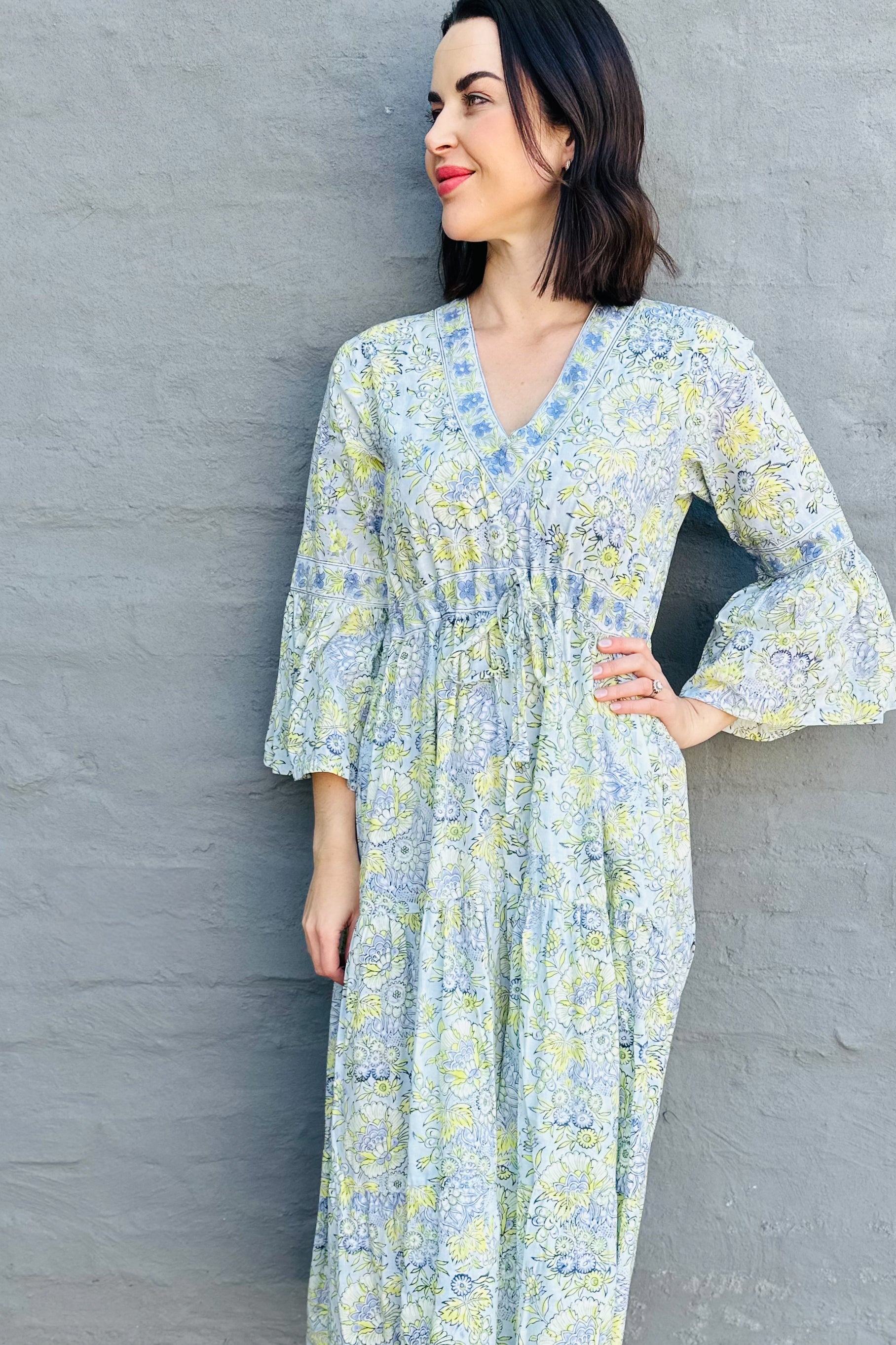 Azura Dress In Powder Blue & Mint Floral