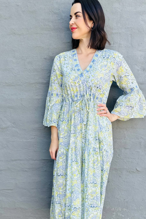 Azura Dress In Powder Blue & Mint Floral