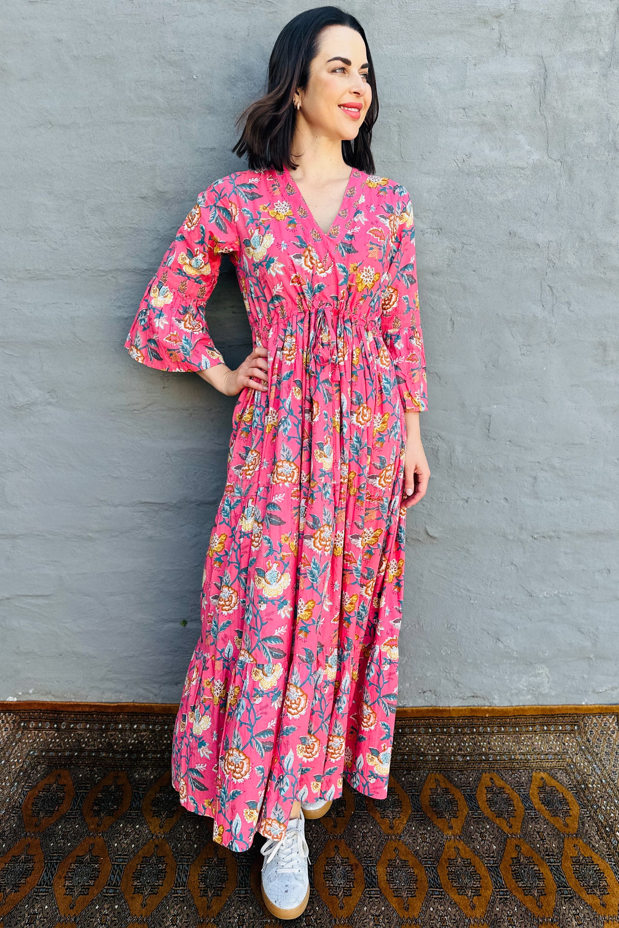 Azura Dress In Peachy Pink Botanical