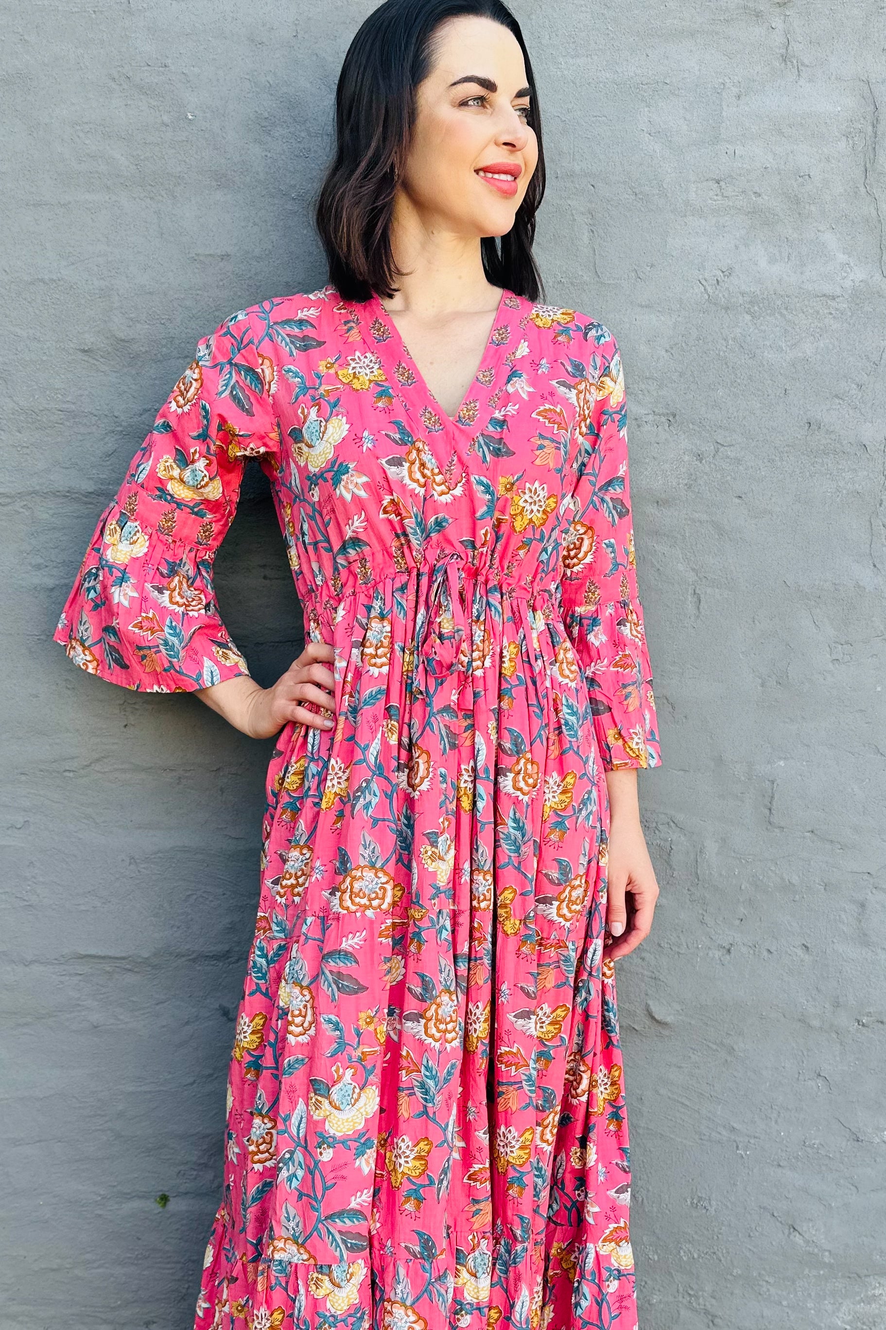 Azura Dress In Peachy Pink Botanical