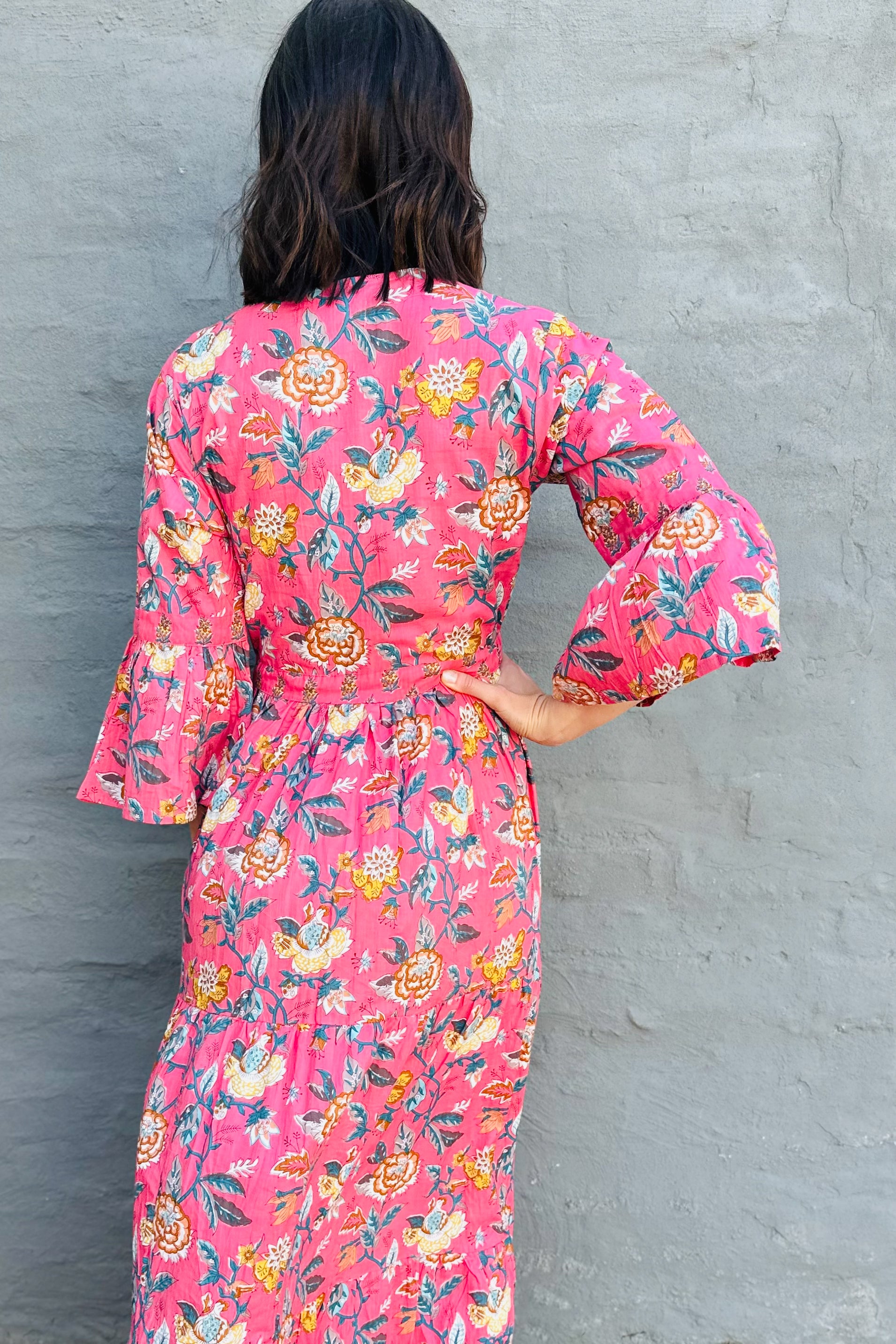 Azura Dress In Peachy Pink Botanical