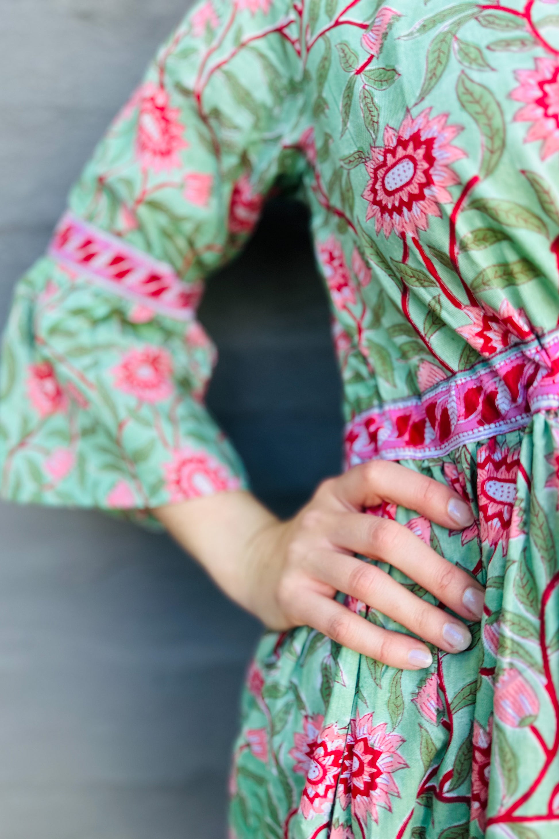 Azura Dress In Turquoise & Pink Dahlia