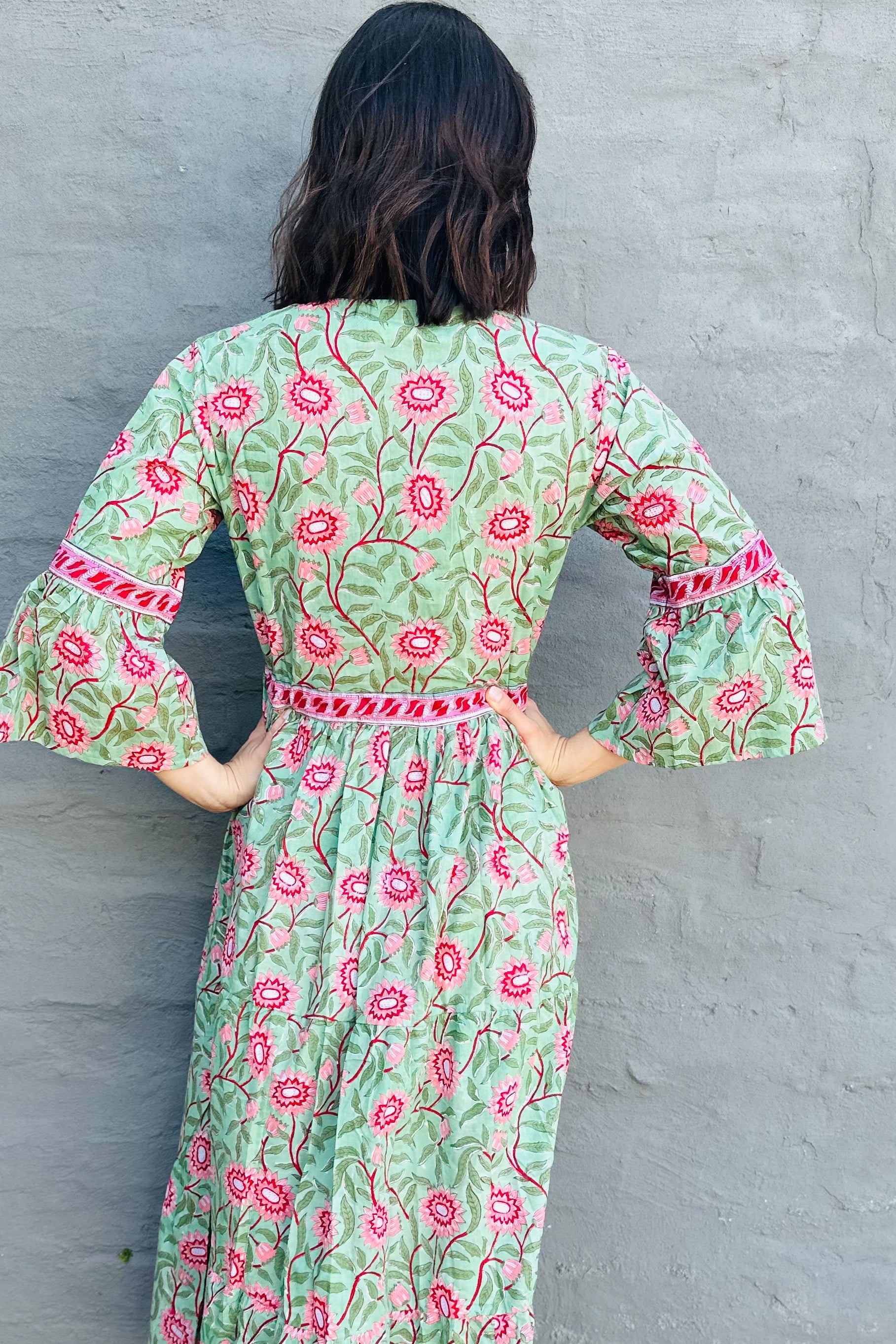 Azura Dress In Turquoise & Pink Dahlia