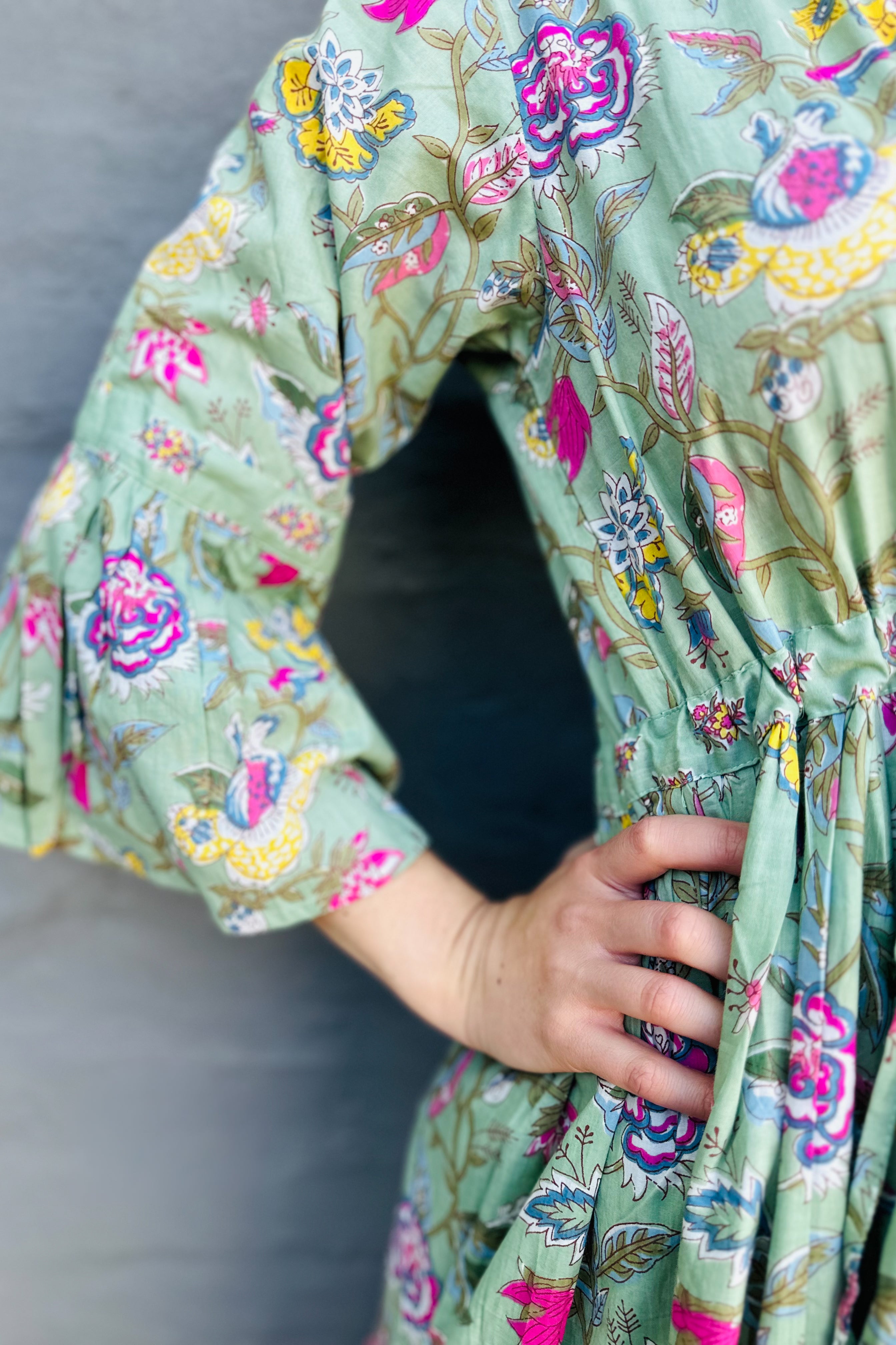 Azura Dress In Dusty Green Botanical