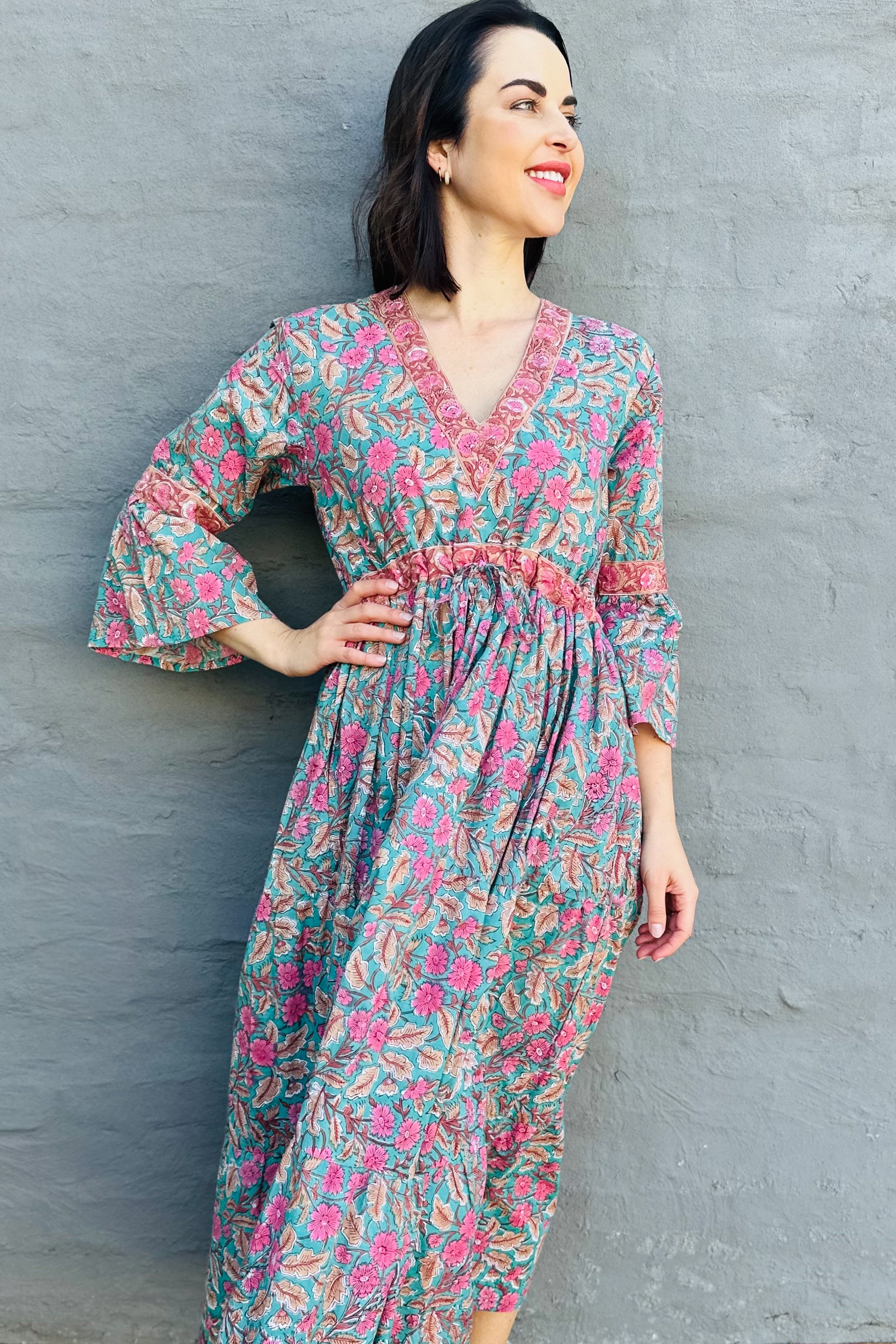 Azura Dress In Pink & Teal Daisy