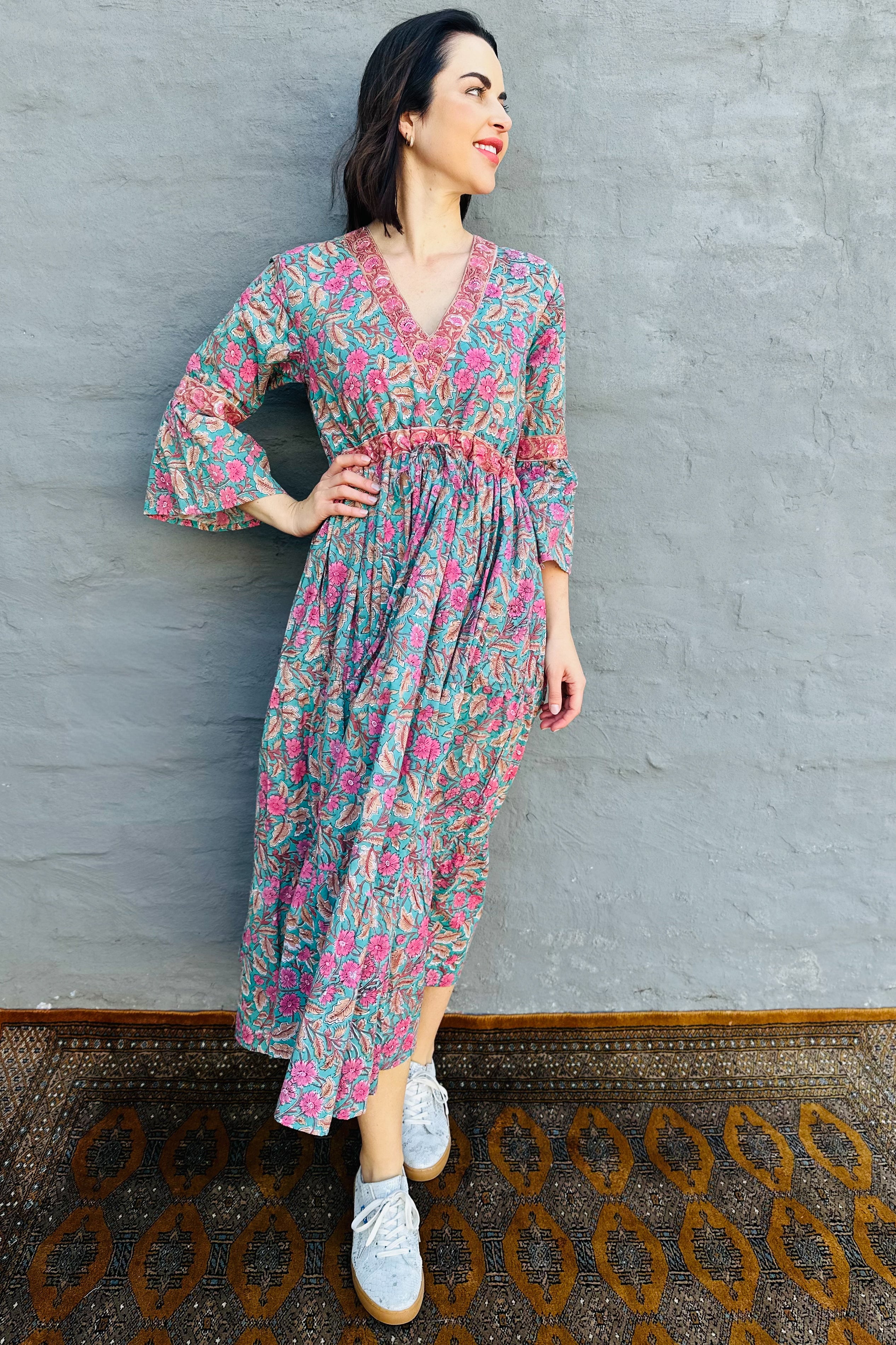 Azura Dress In Pink & Teal Daisy