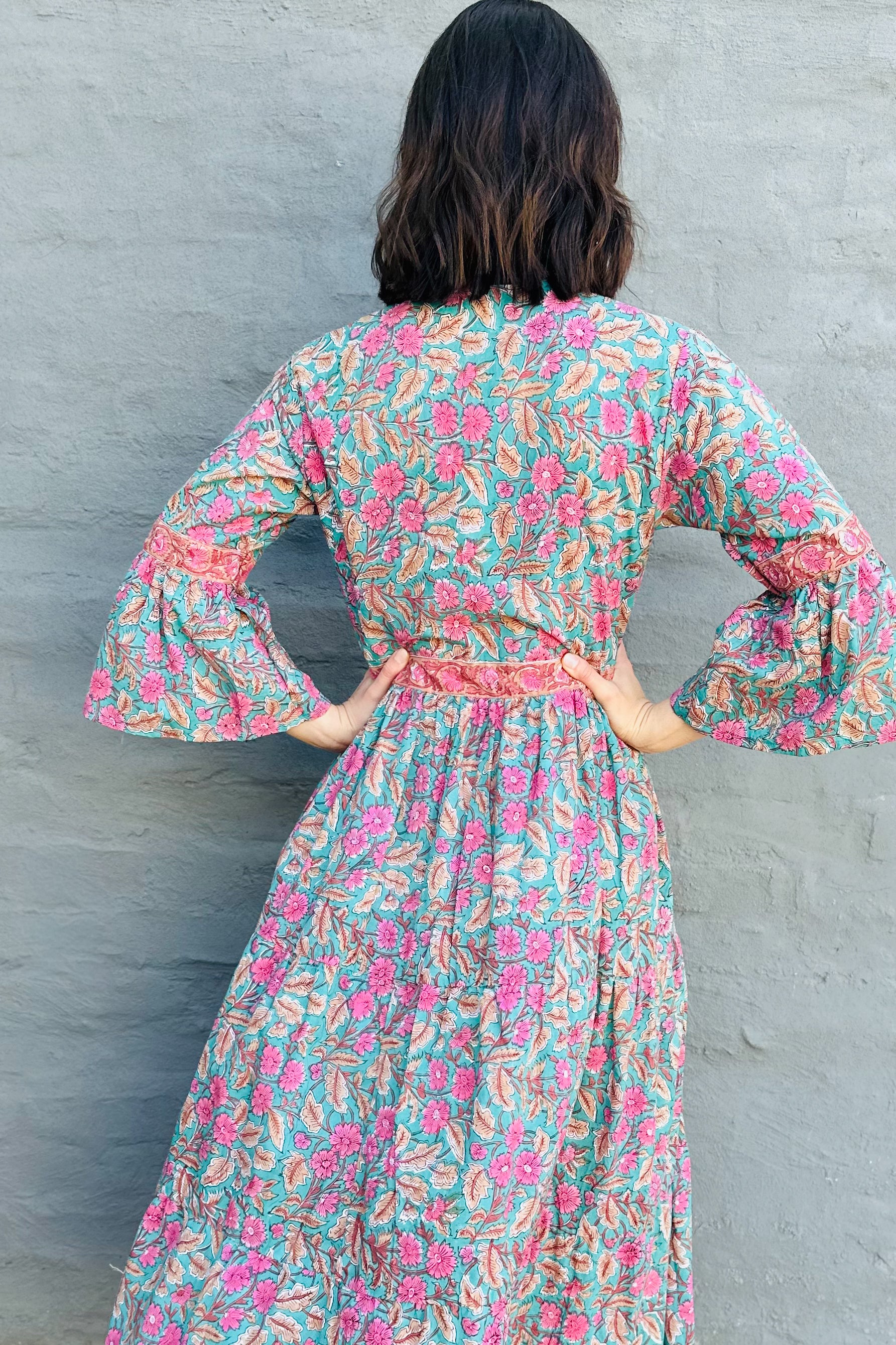 Azura Dress In Pink & Teal Daisy