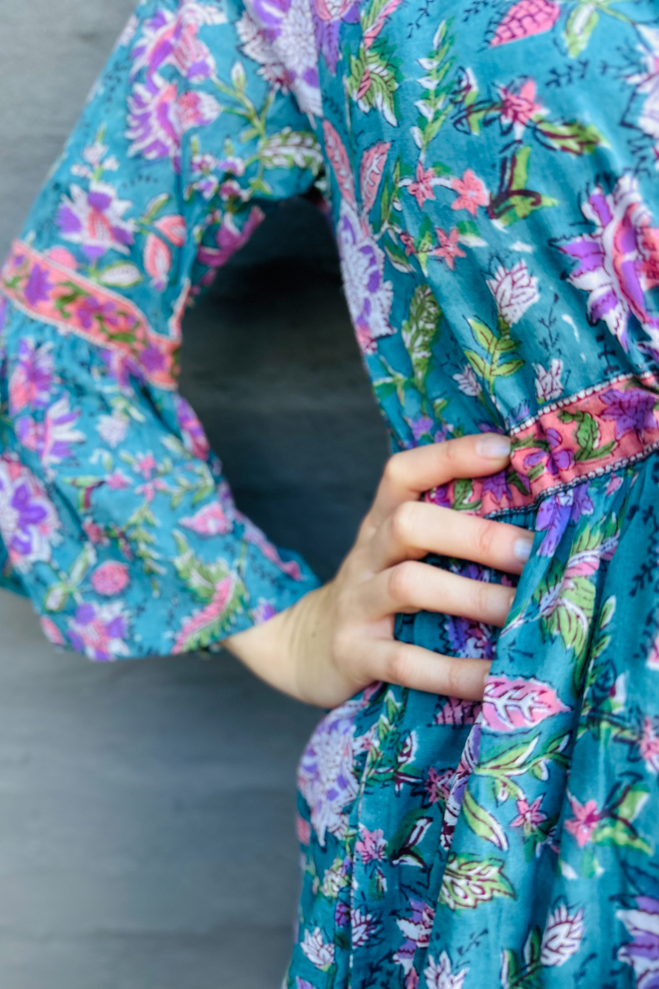 Azura Dress In Teal & Lilac Botanical