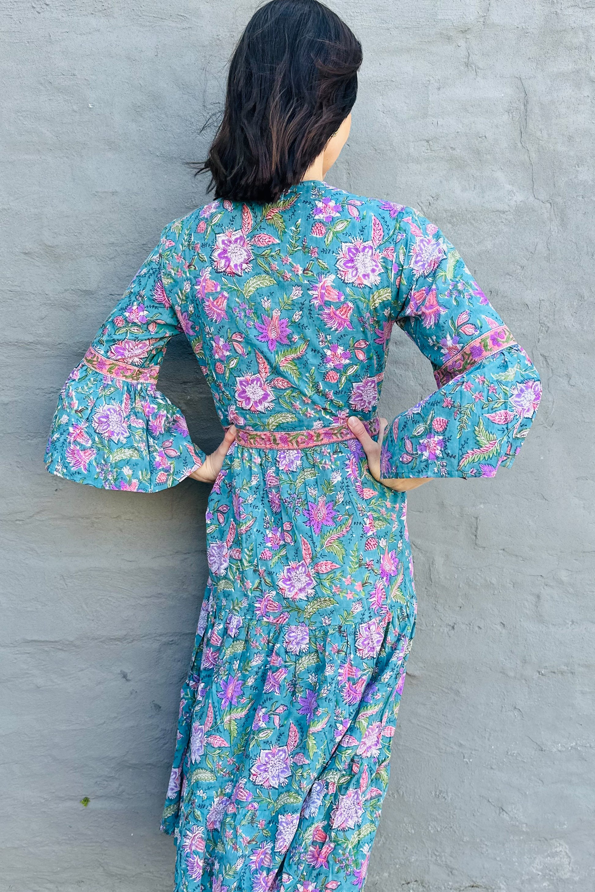 Azura Dress In Teal & Lilac Botanical