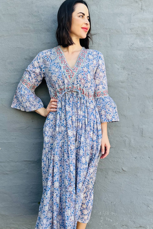 Azura Dress In Dove Blue Floral