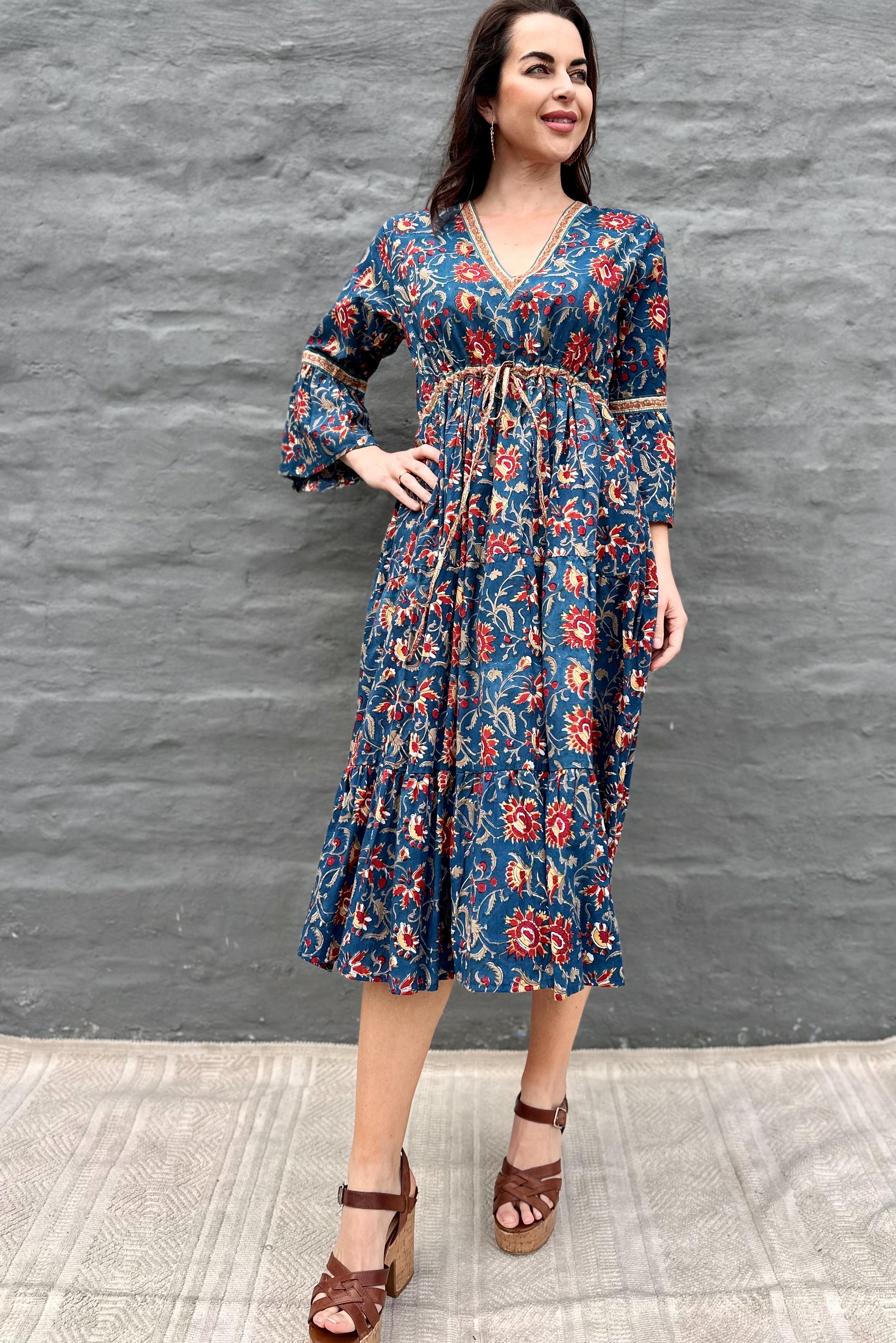 Azura Dress In Jade & Red Floral