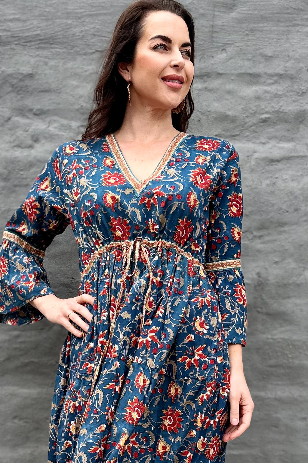 Azura Dress In Jade & Red Floral