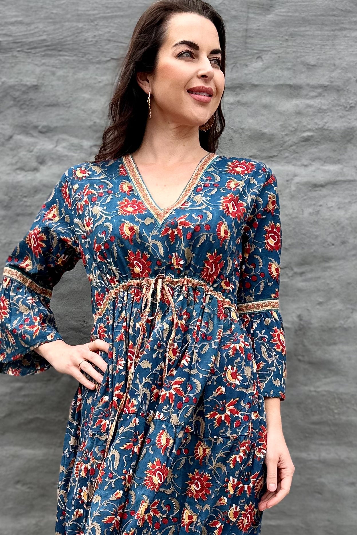 Azura Dress In Jade & Red Floral