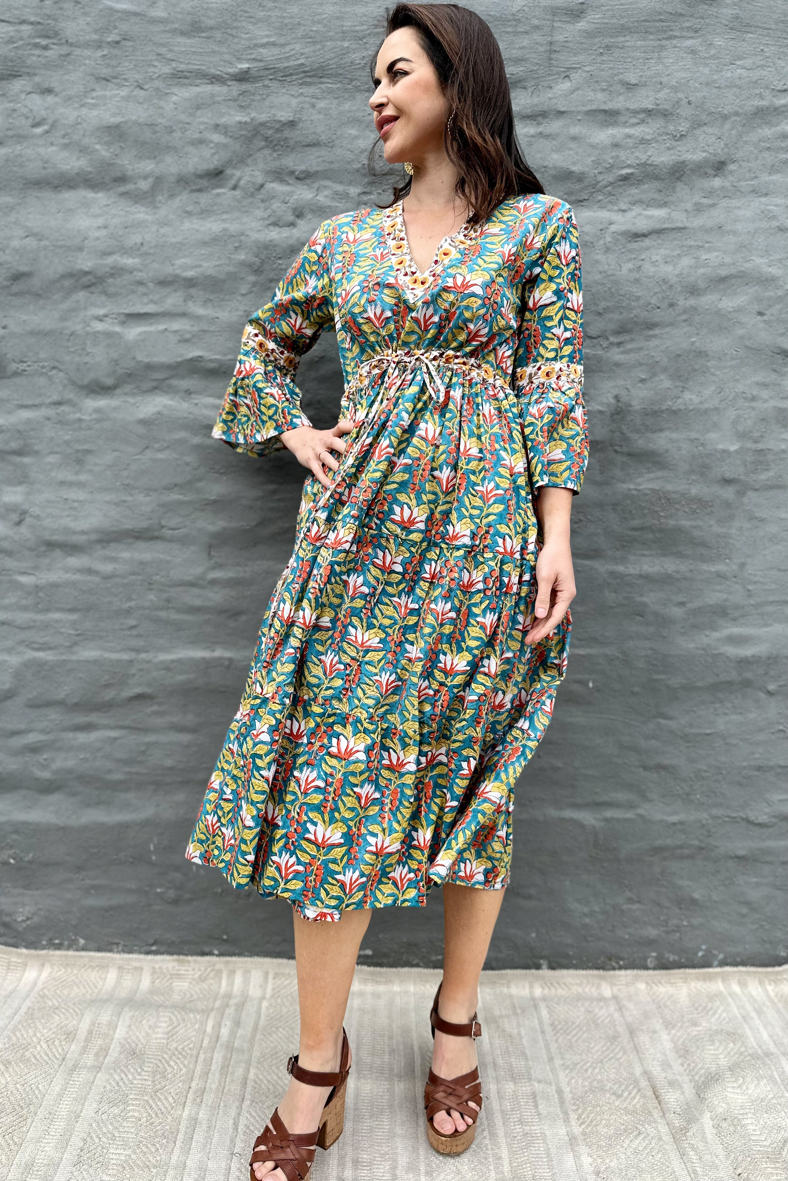 Azura Dress In Teal & Green Floral