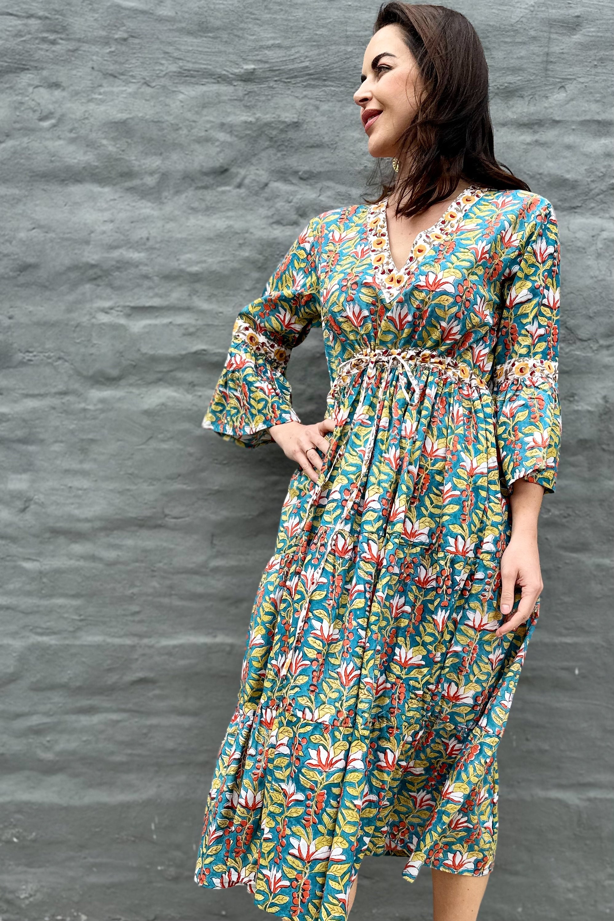 Azura Dress In Teal & Green Floral