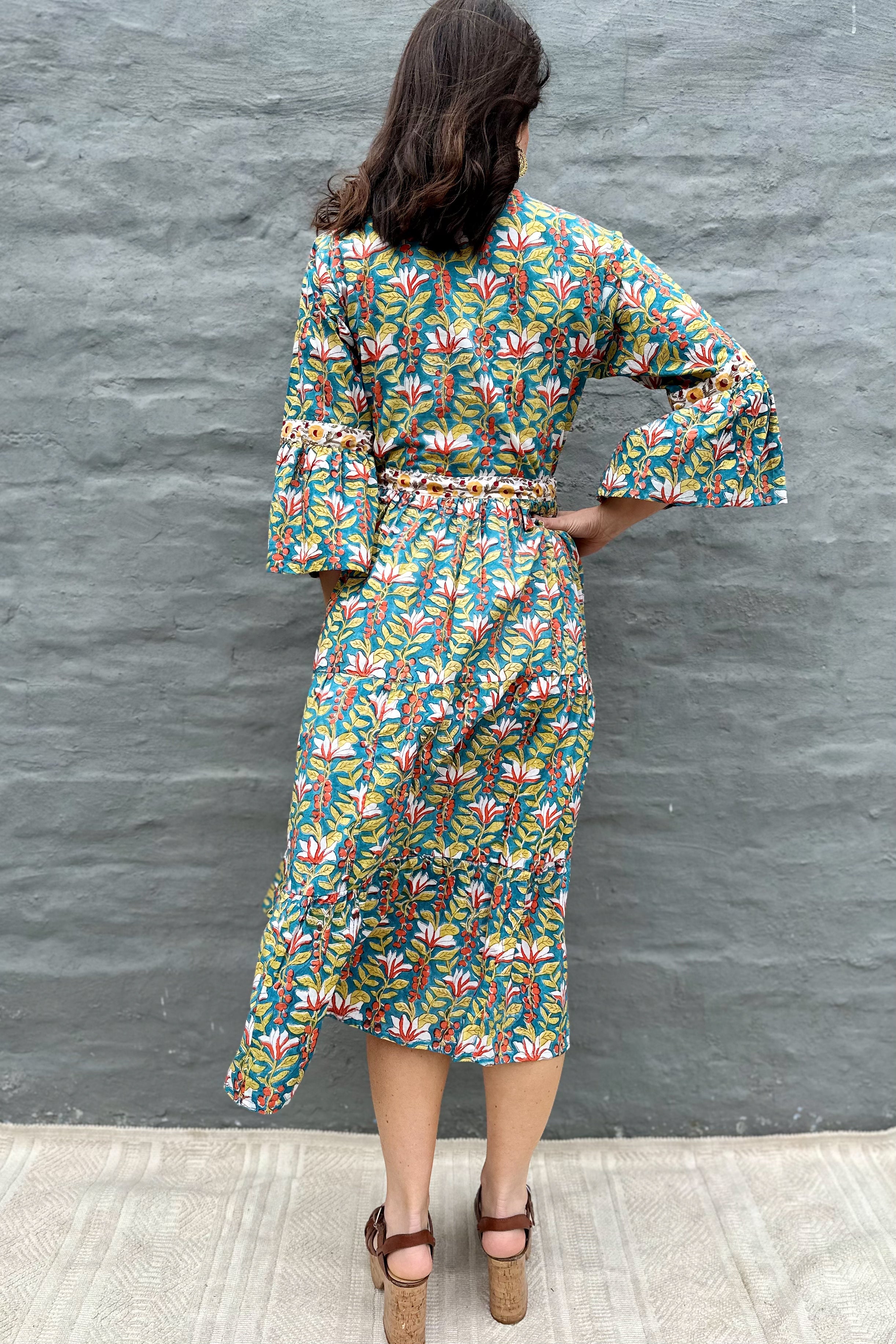 Azura Dress In Teal & Green Floral