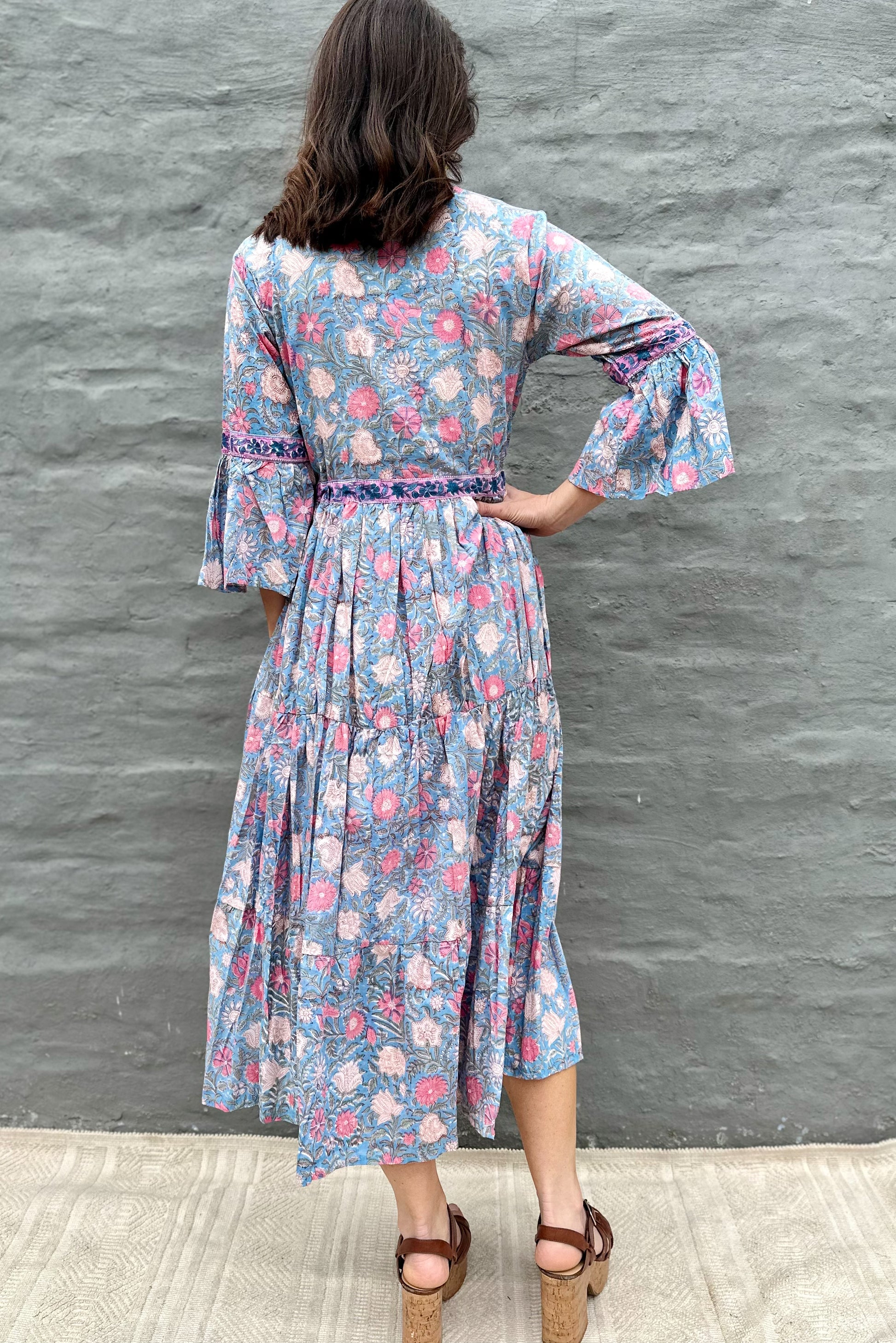 Azura Dress In Sky & Pink Botanical