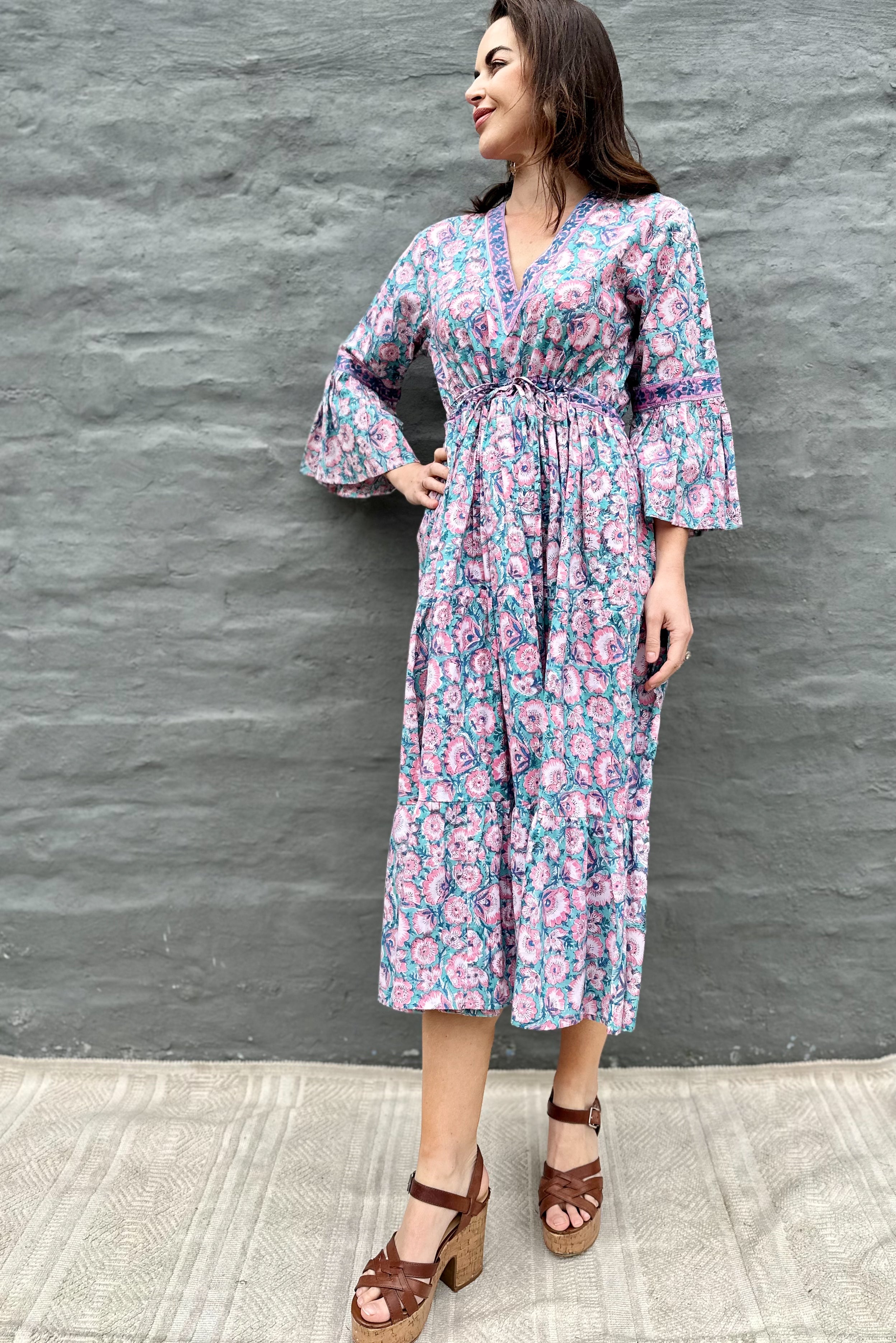 Azura Dress In Turquoise & Pink Floral