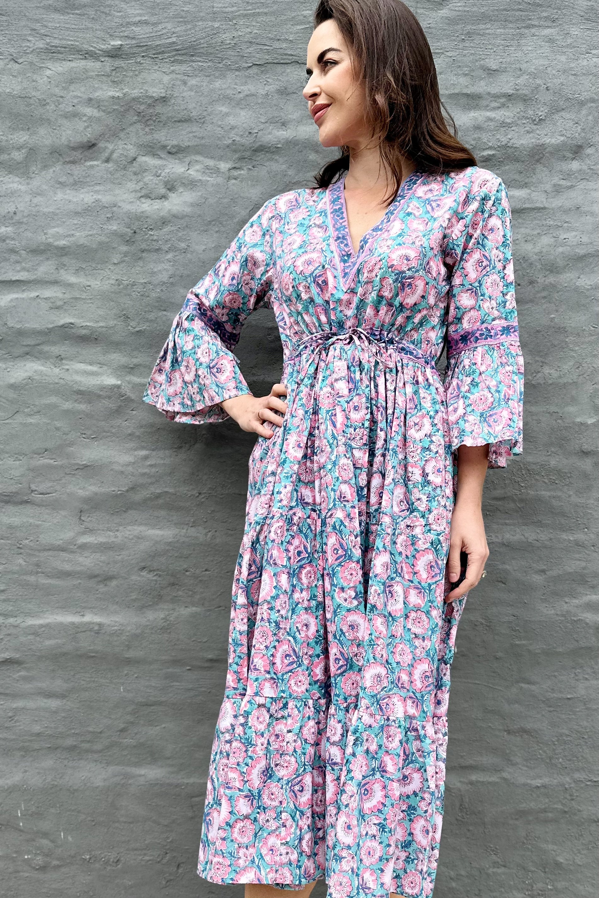 Azura Dress In Turquoise & Pink Floral