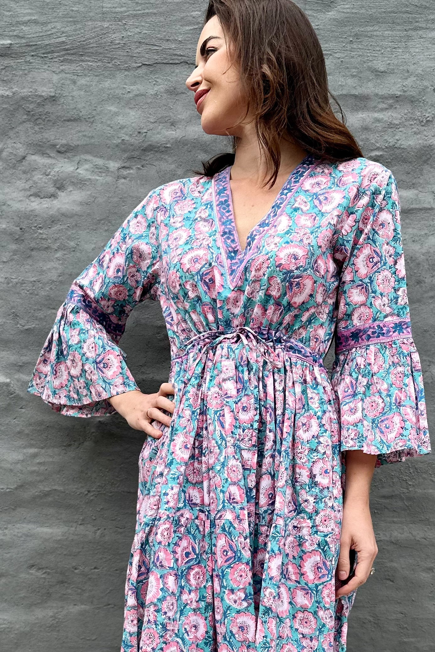 Azura Dress In Turquoise & Pink Floral