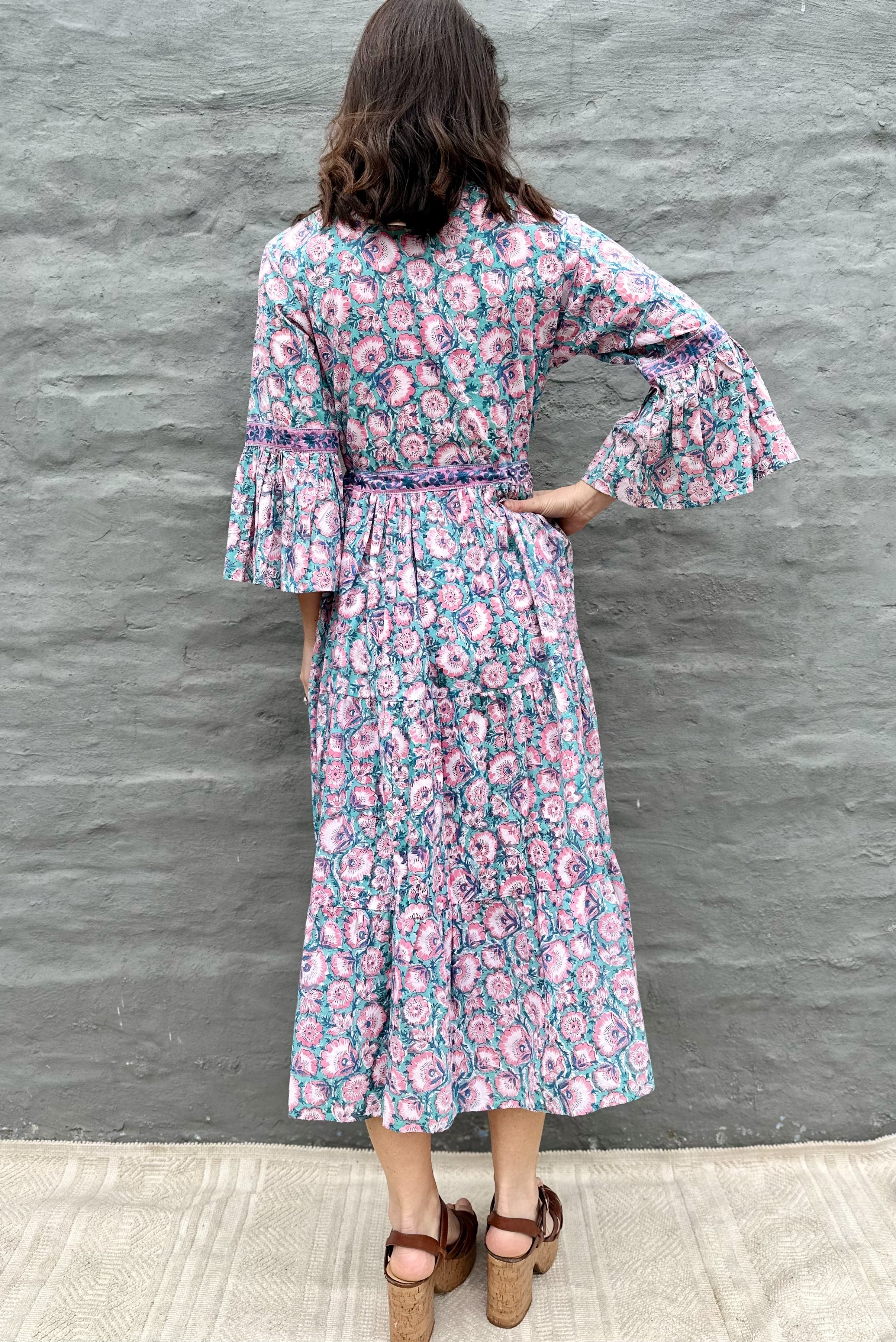 Azura Dress In Turquoise & Pink Floral