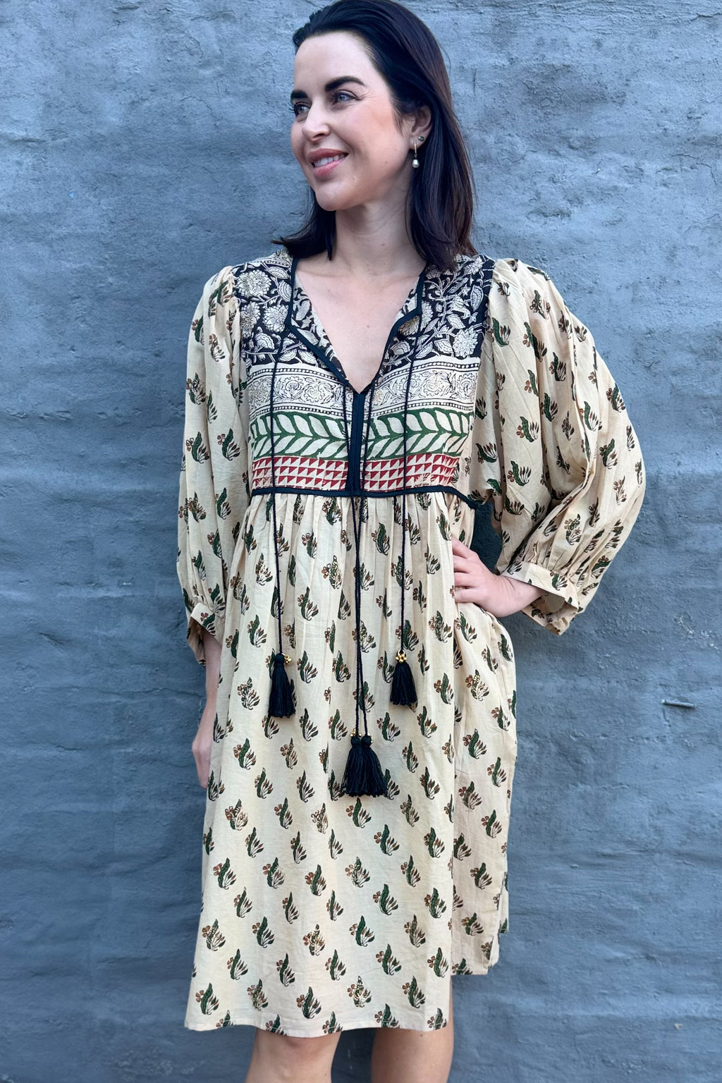 Olive Leaf Short Boho Dress