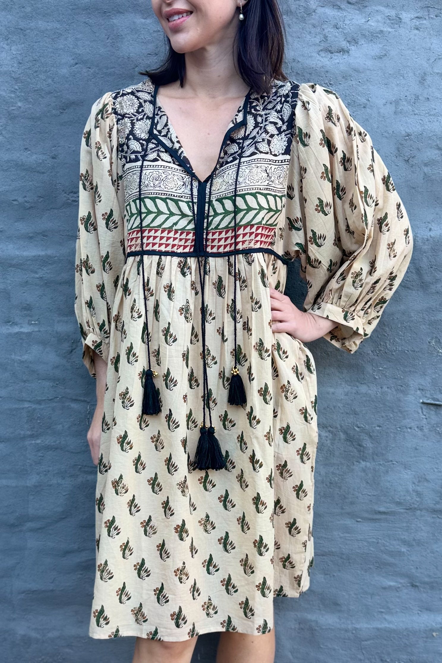 Olive Leaf Short Boho Dress