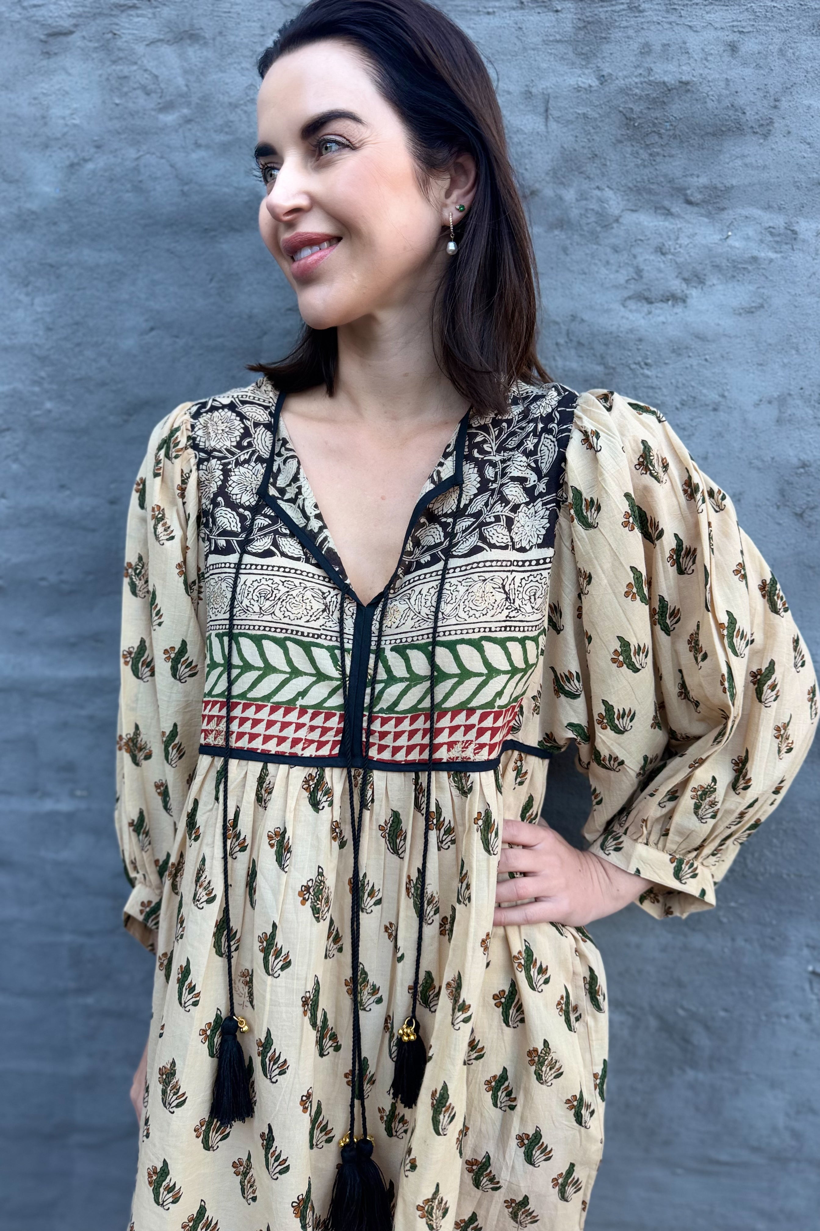 Olive Leaf Short Boho Dress