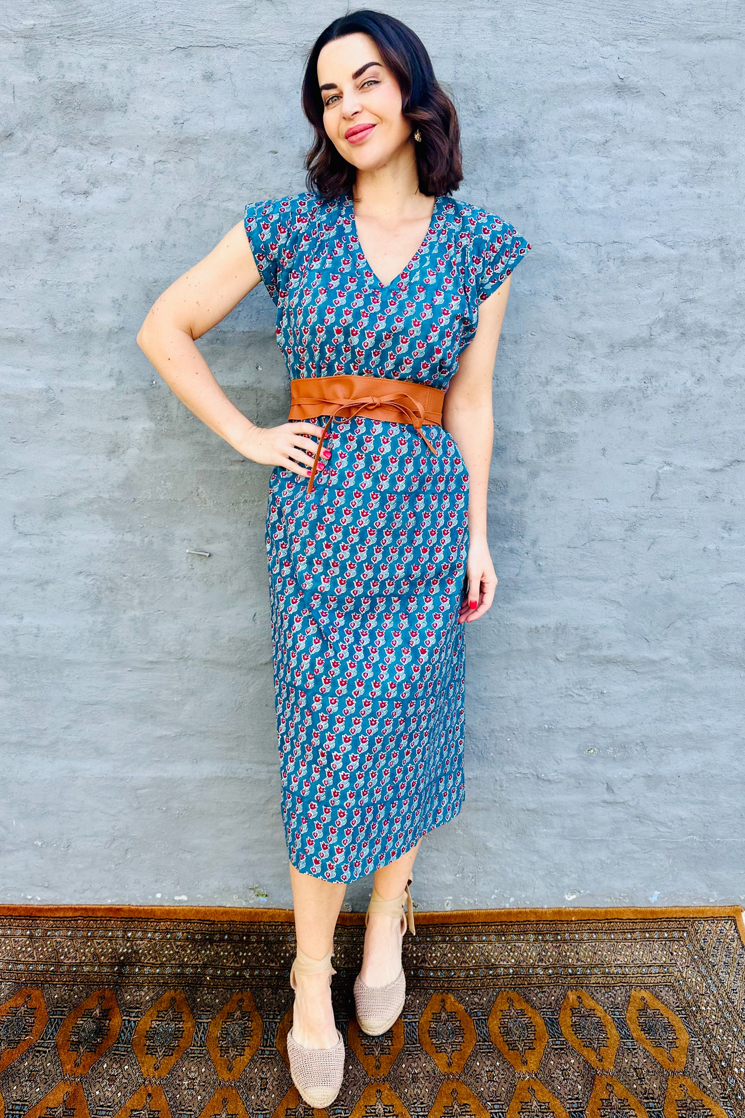 Savita Dress In Teal & Red Tulip
