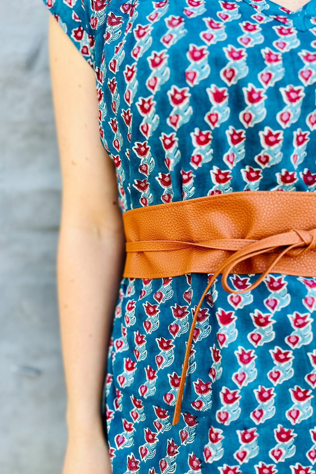 Savita Dress In Teal & Red Tulip