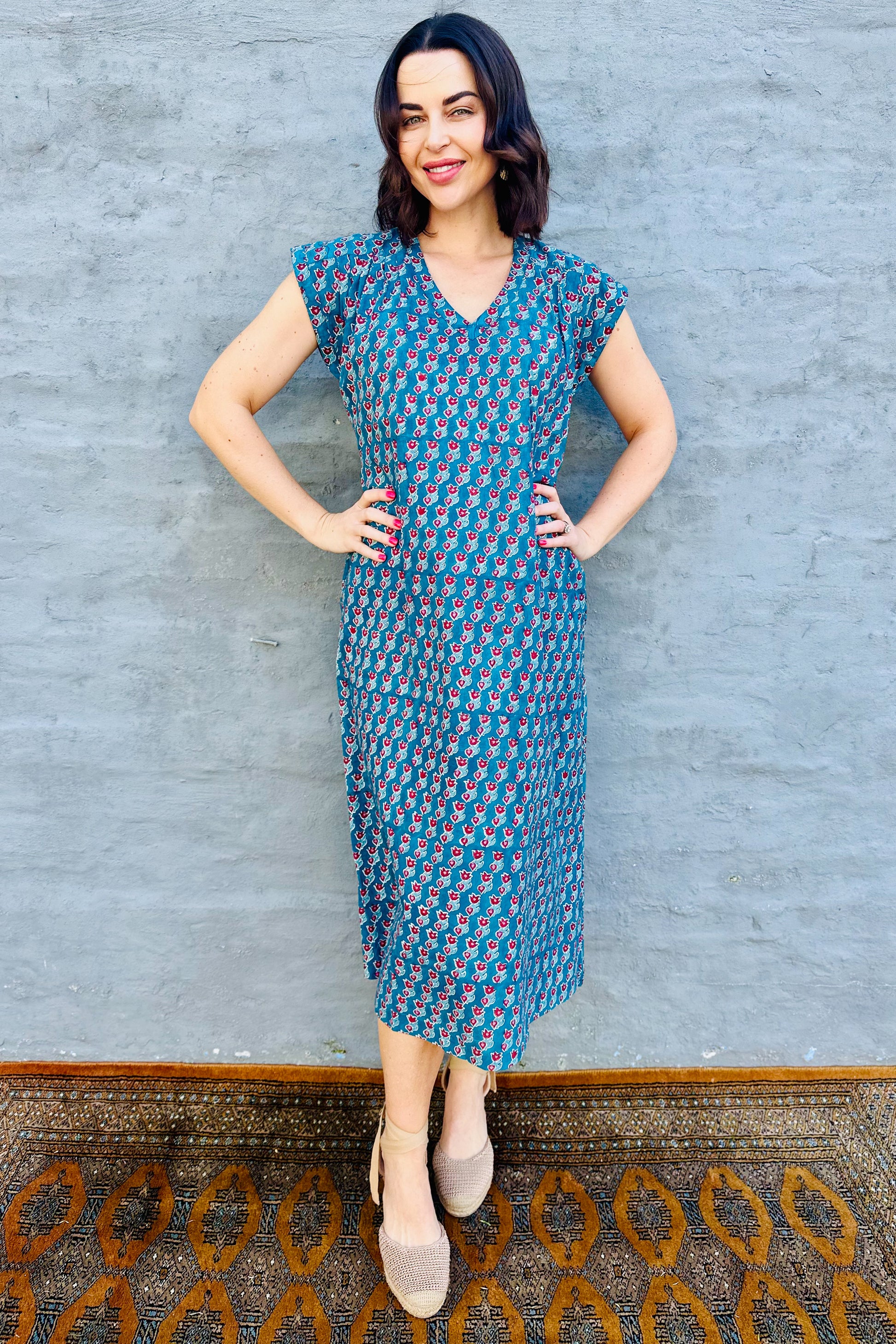 Savita Dress In Teal & Red Tulip