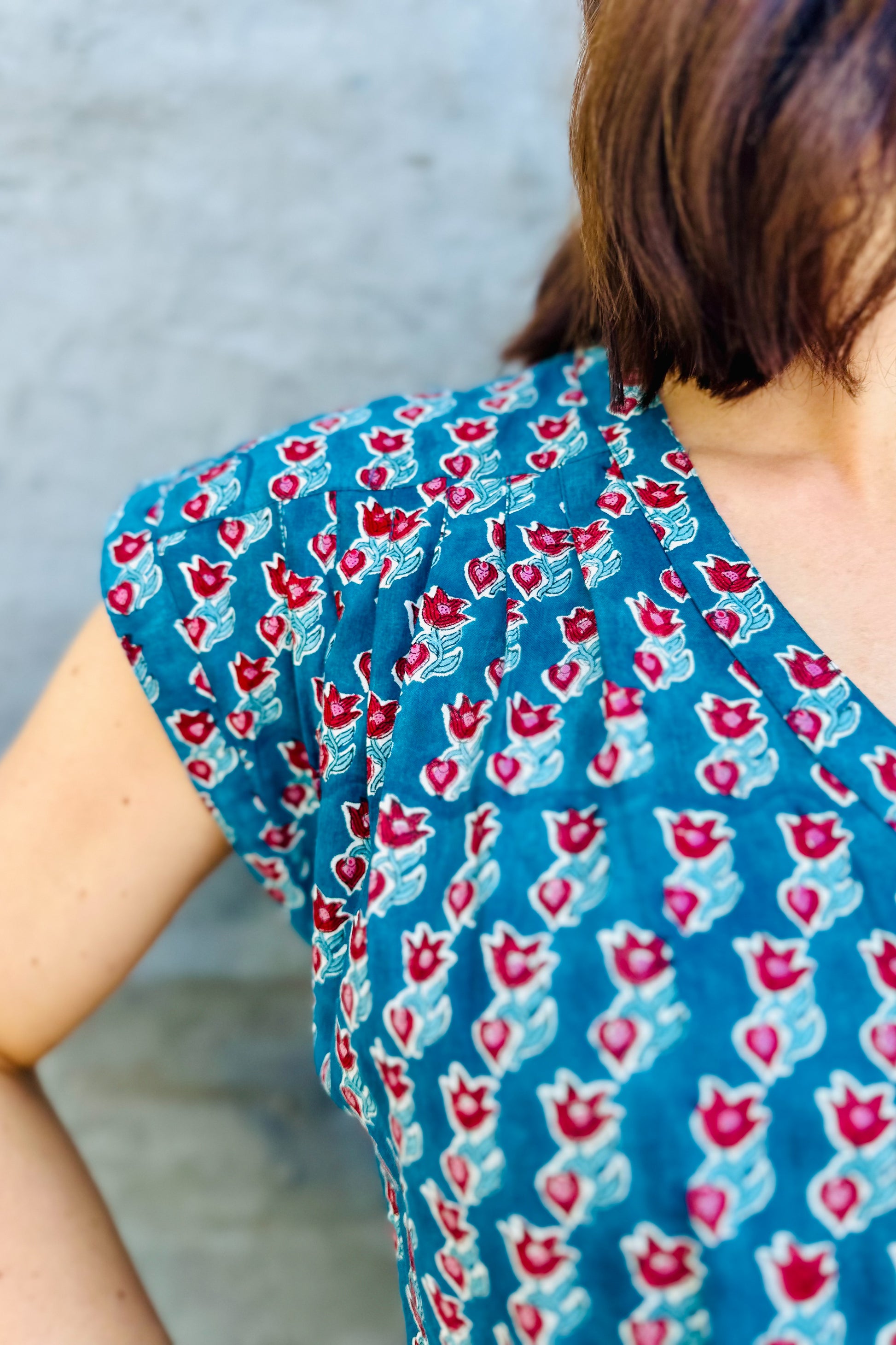 Savita Dress In Teal & Red Tulip