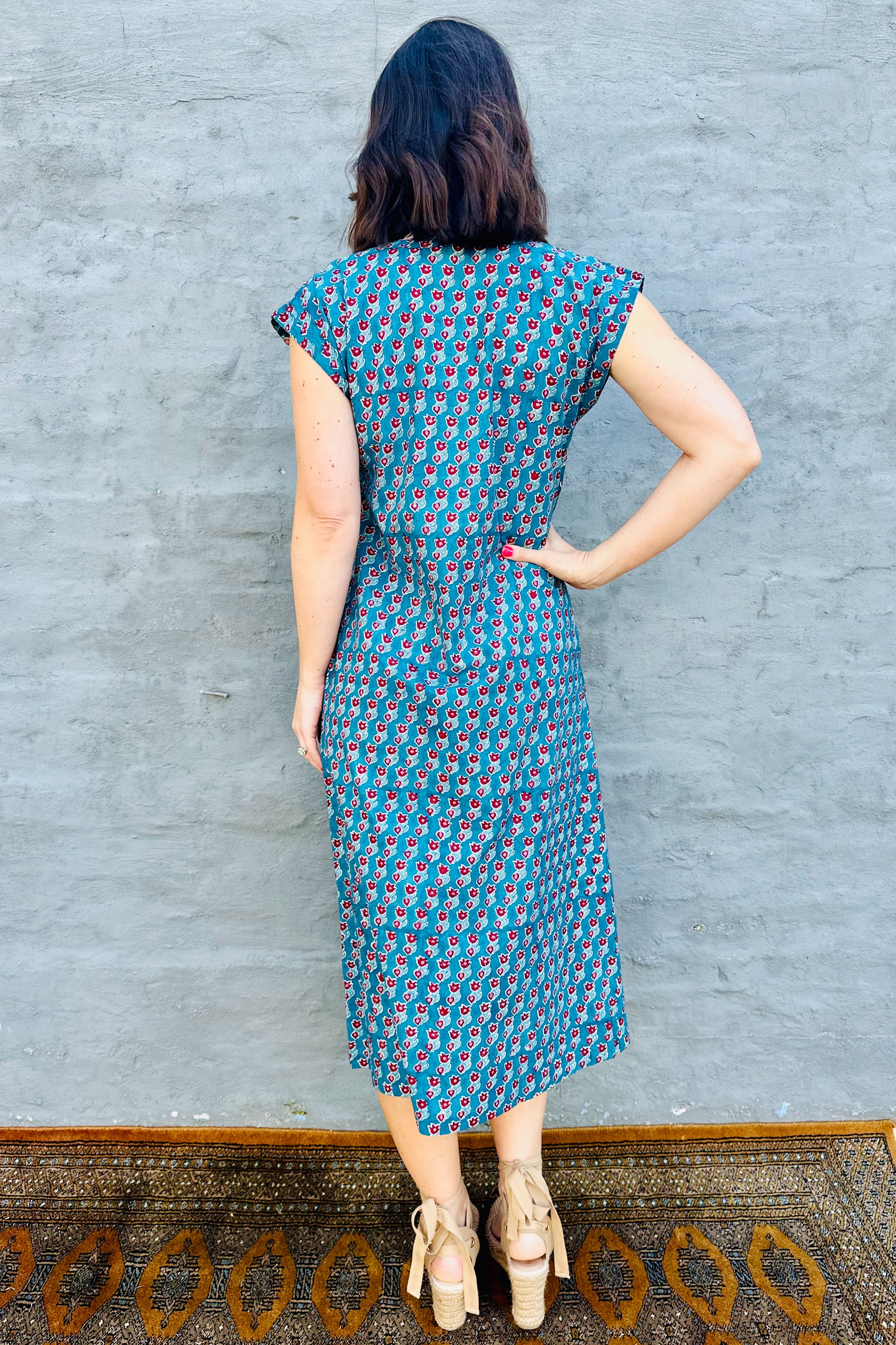 Savita Dress In Teal & Red Tulip