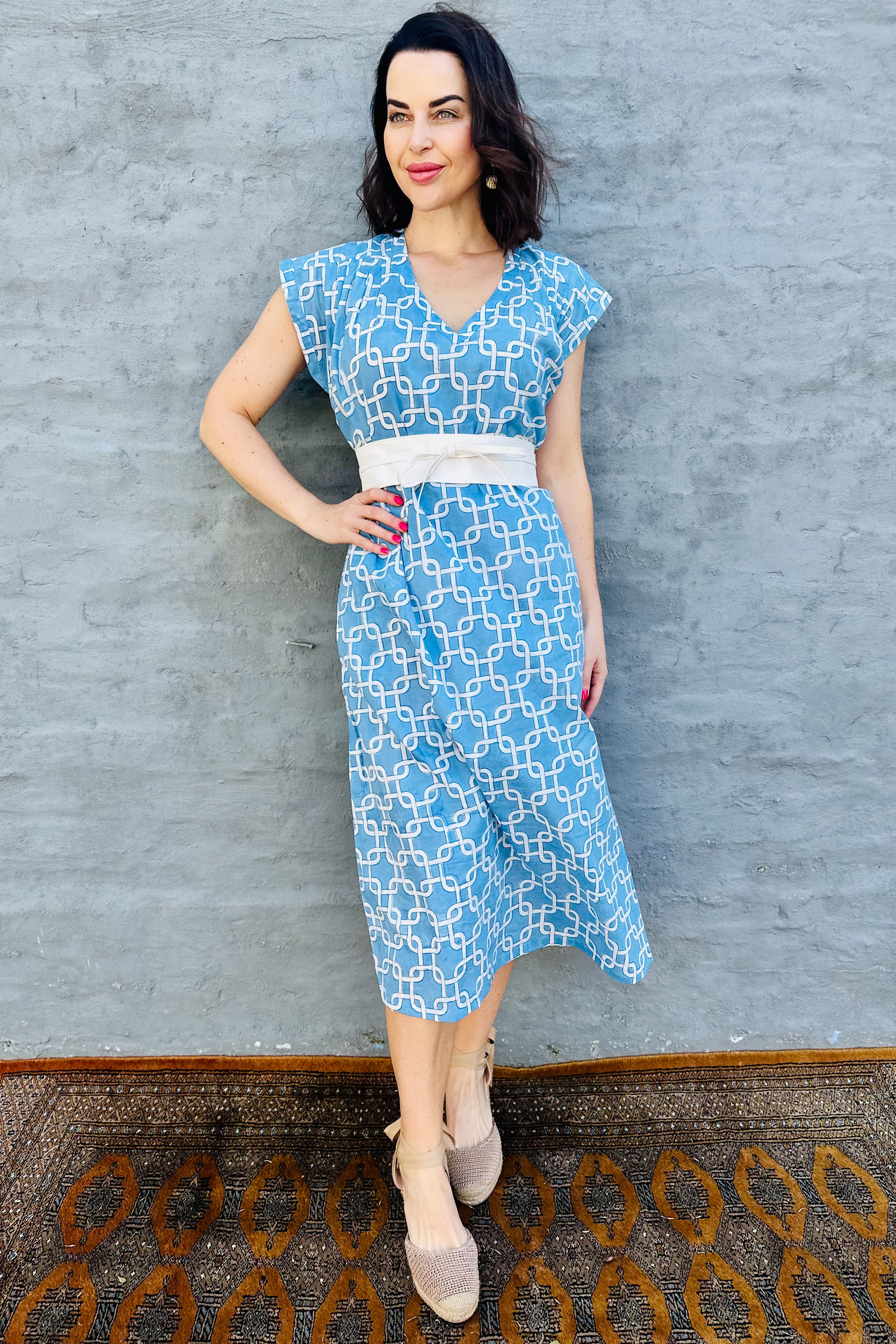 Savita Dress In Sky Geometric