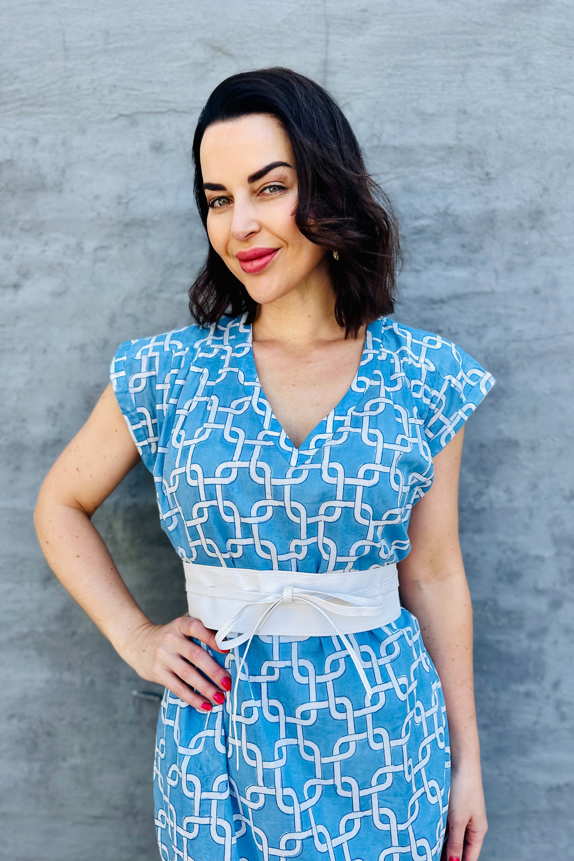 Savita Dress In Sky Geometric