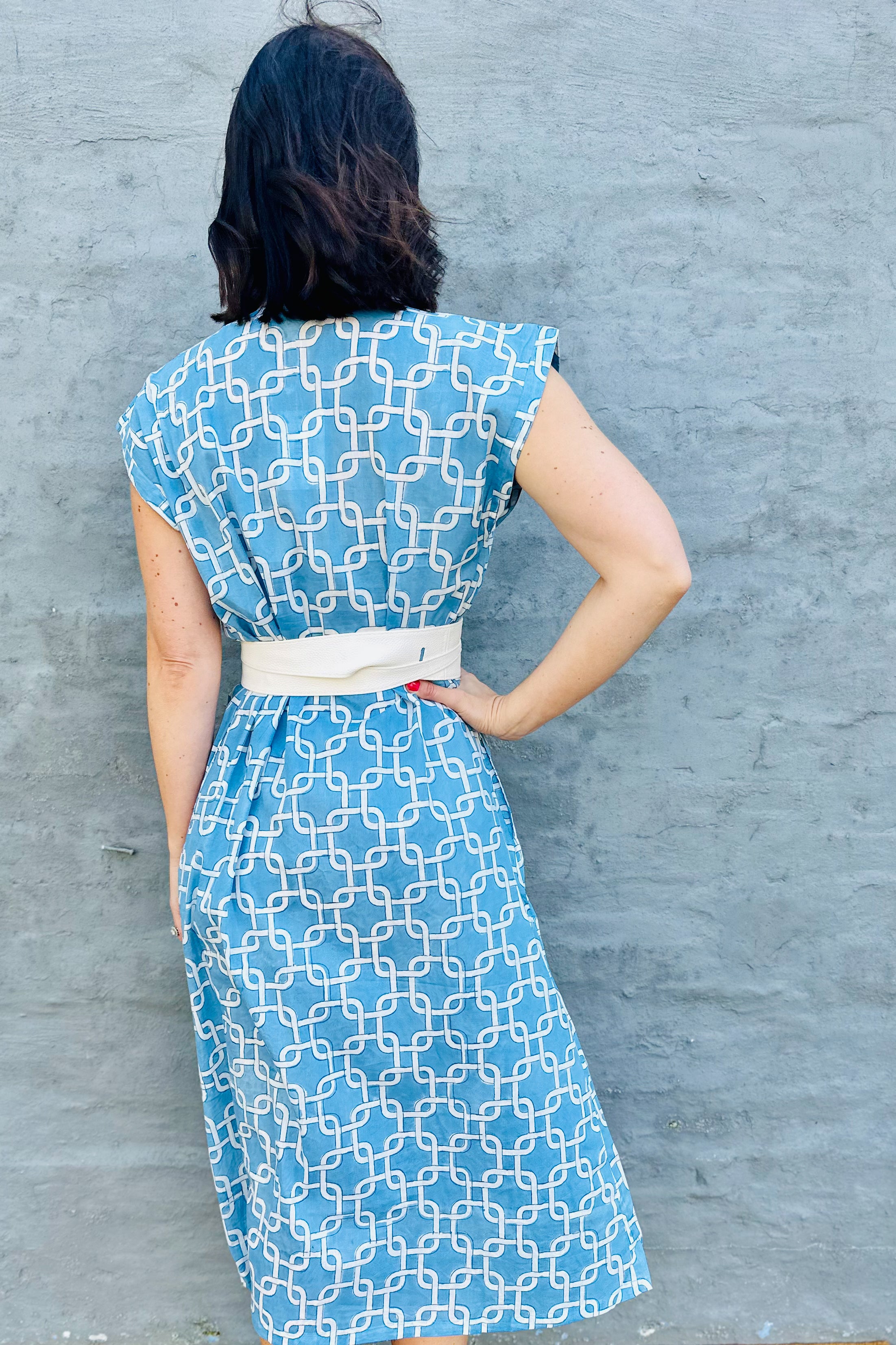 Savita Dress In Sky Geometric