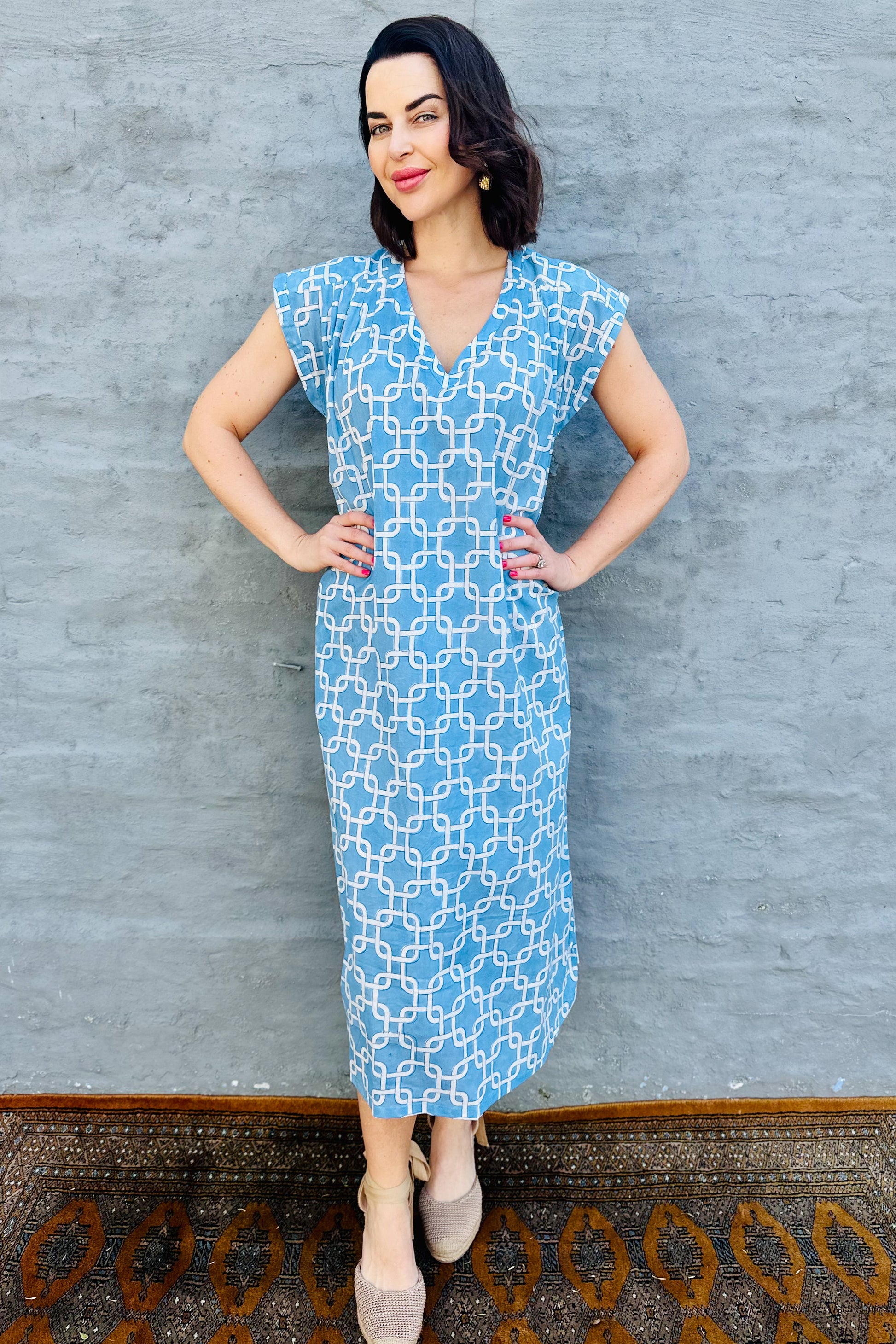 Savita Dress In Sky Geometric
