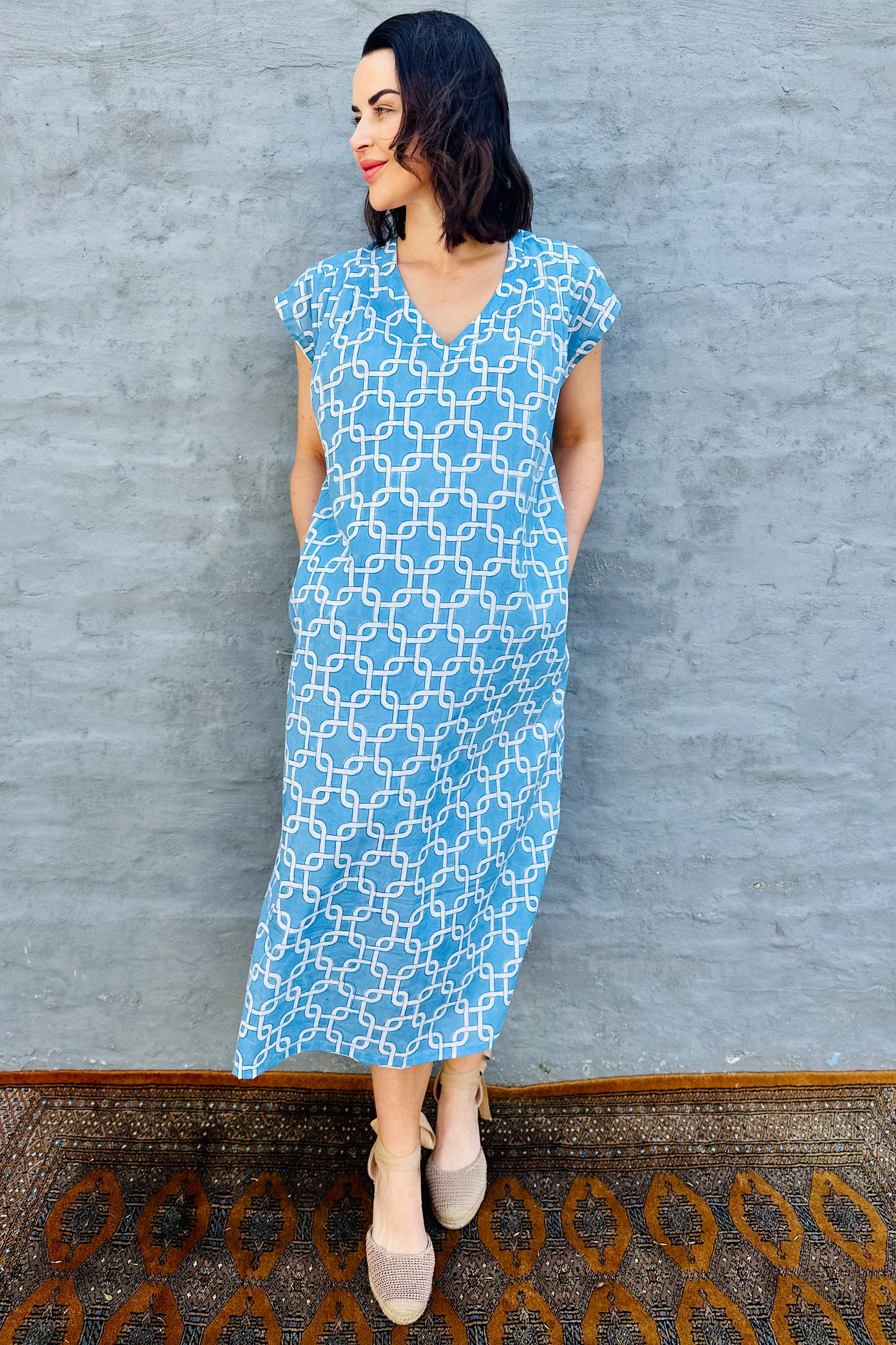 Savita Dress In Sky Geometric