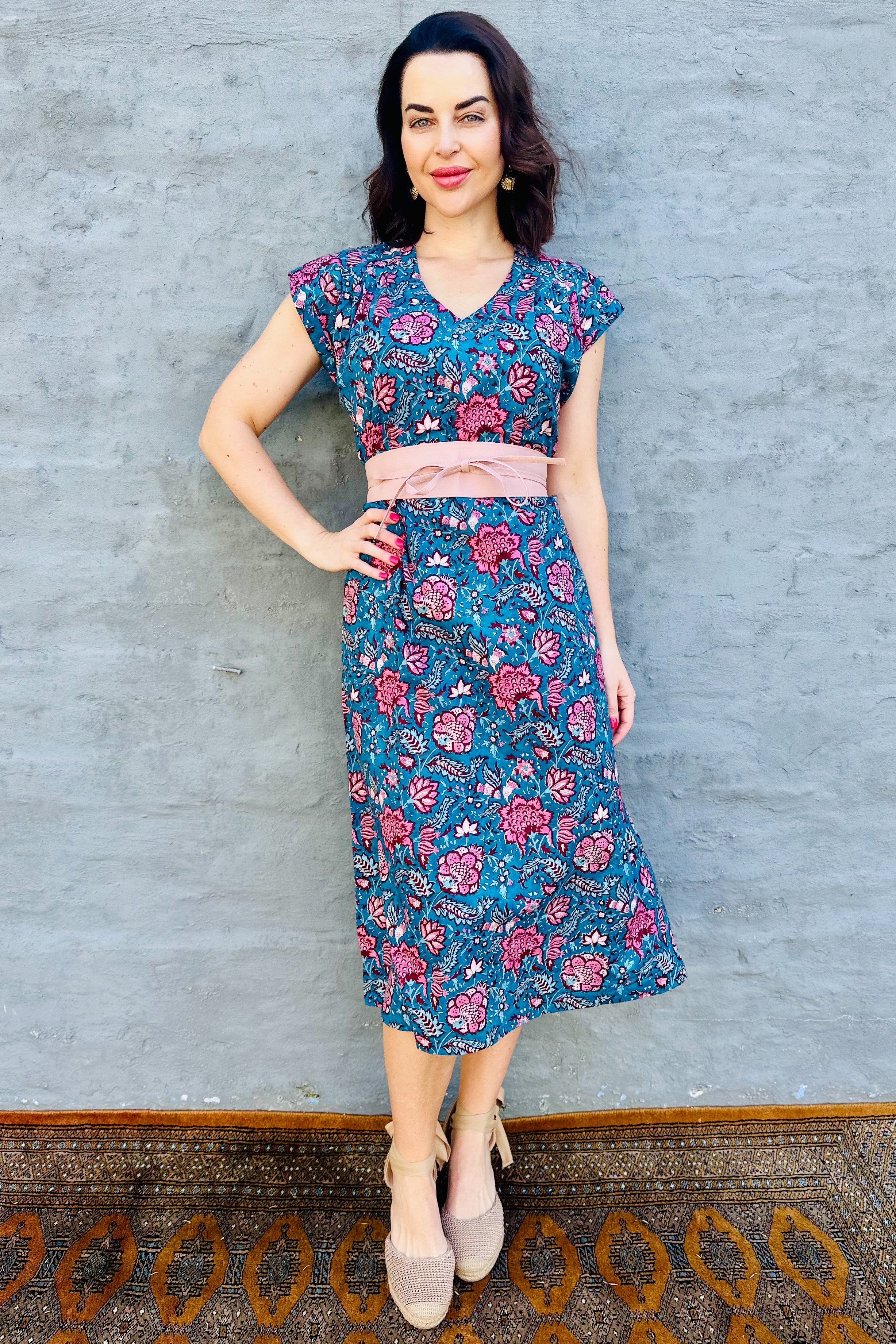 Savita Dress In Teal Botanical