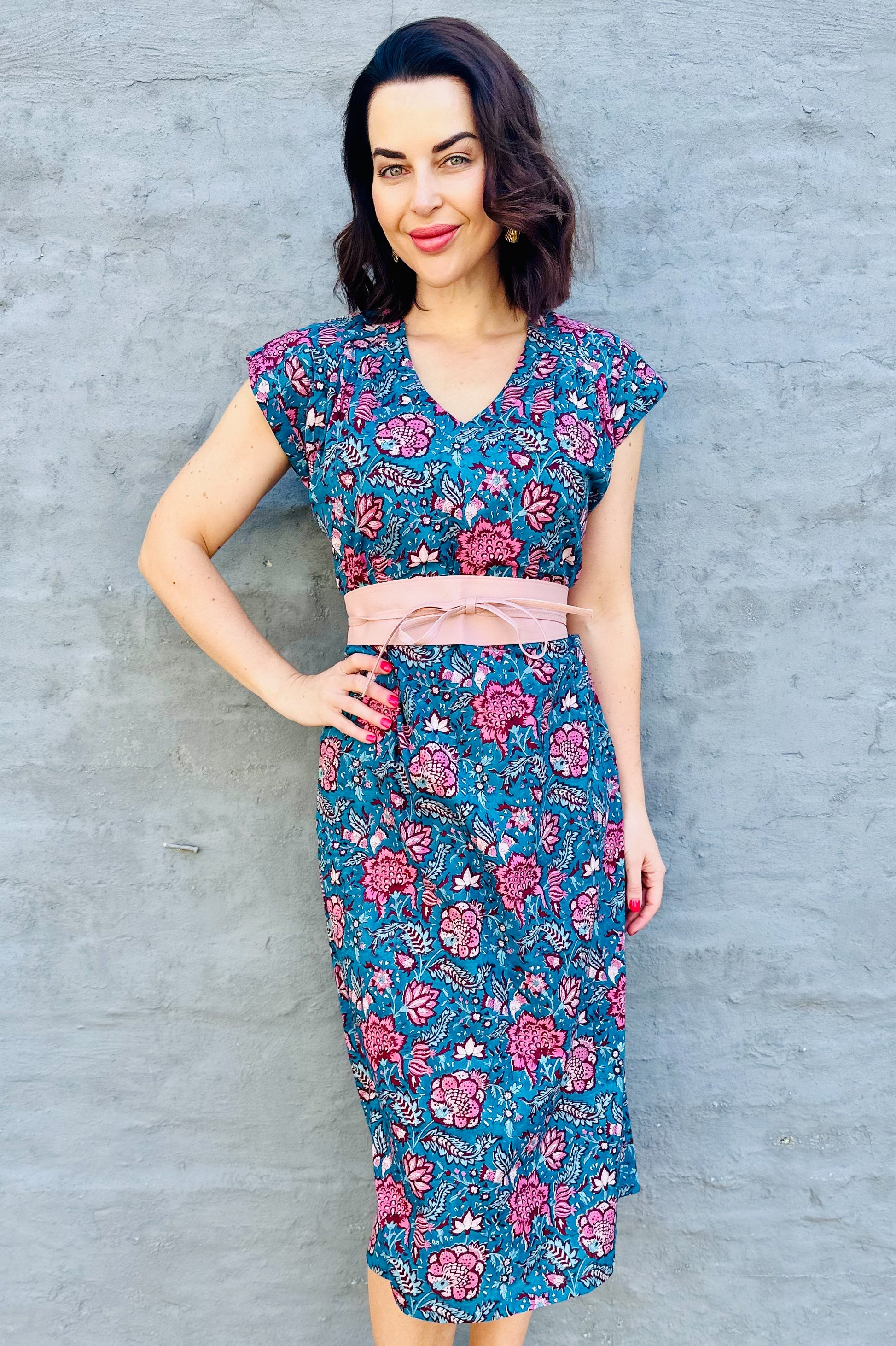 Savita Dress In Teal Botanical