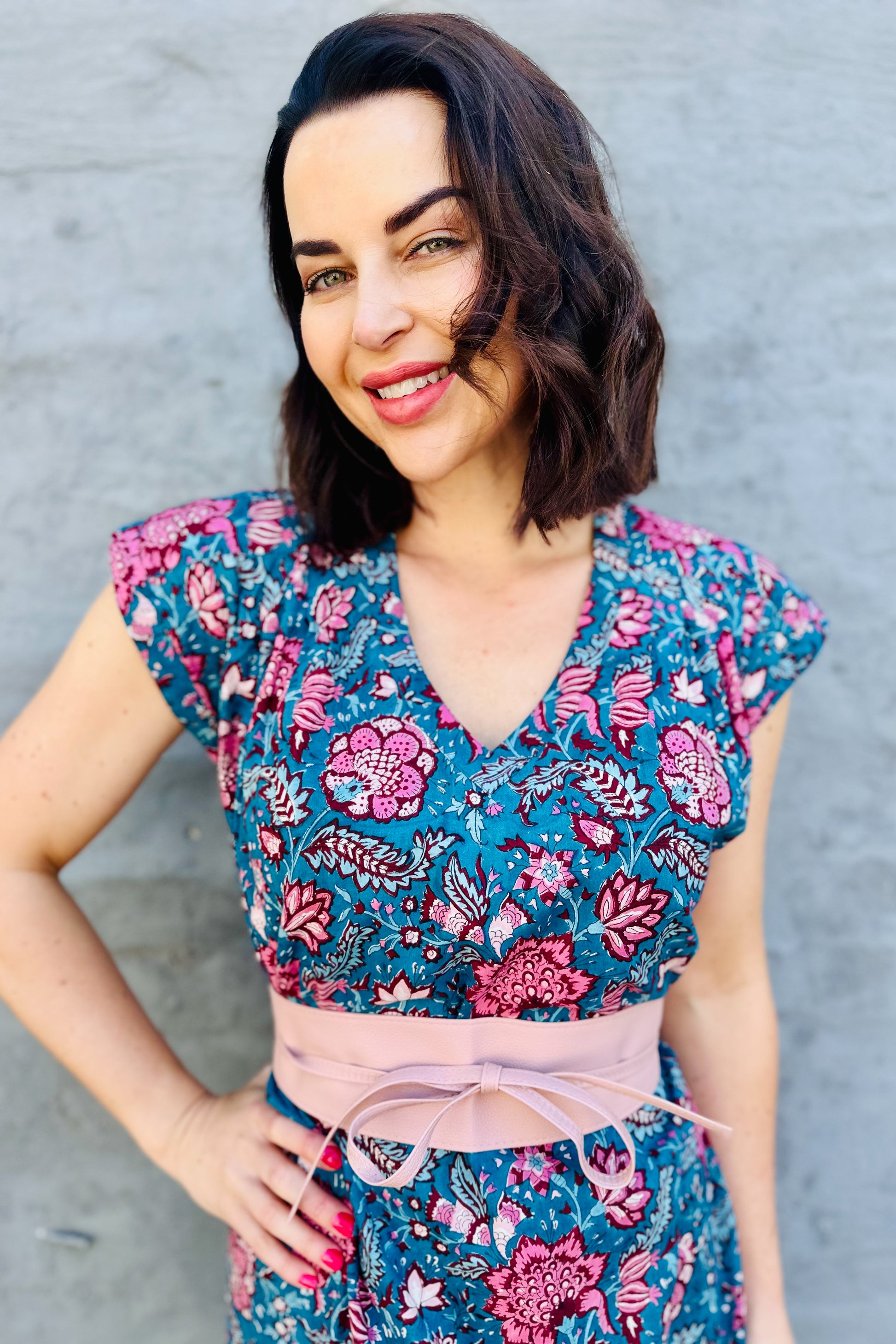 Savita Dress In Teal Botanical