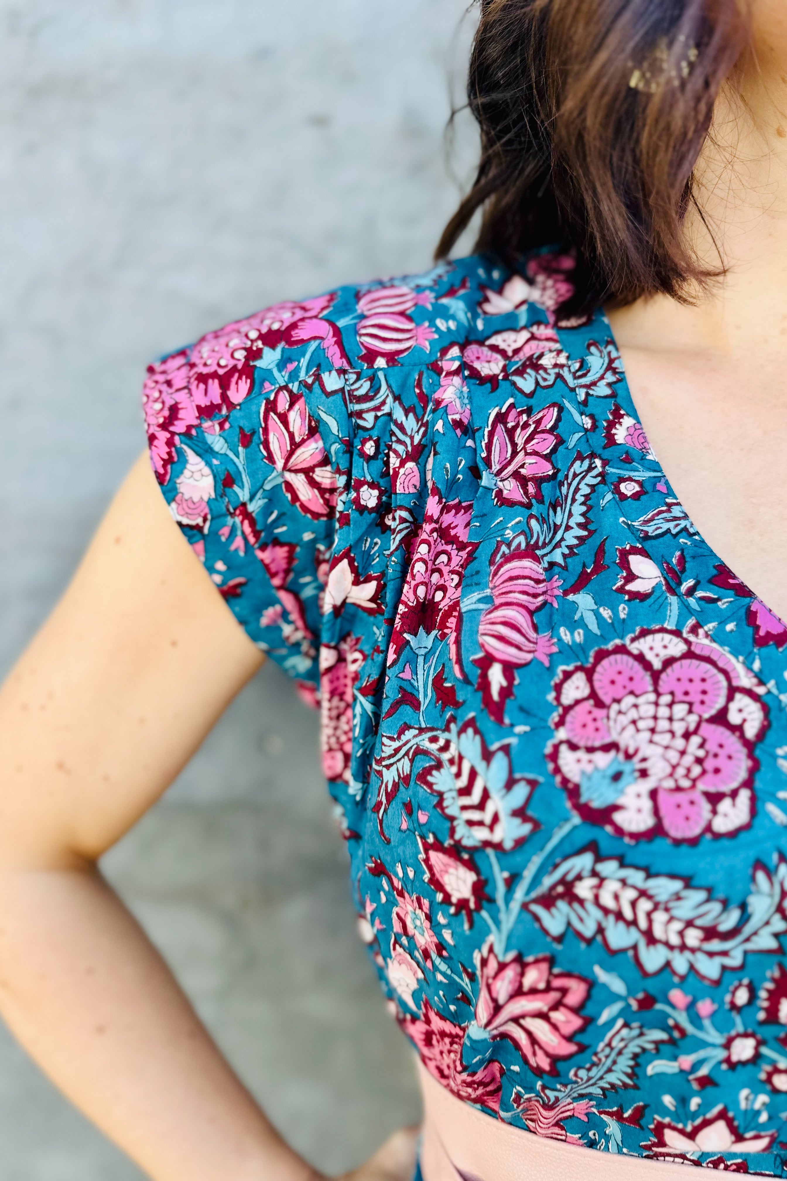 Savita Dress In Teal Botanical